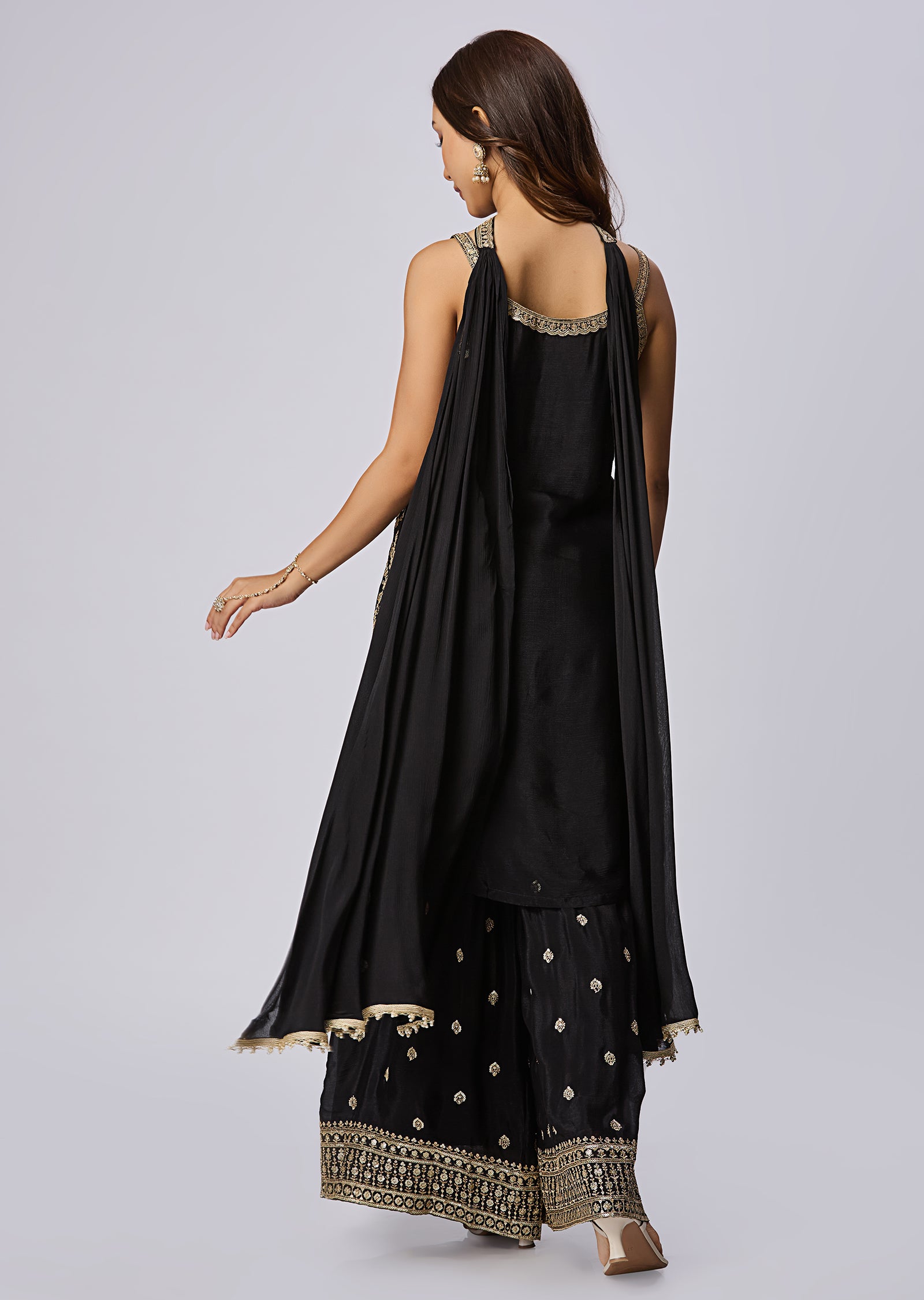 Black Silk Shararas Ghararas Set