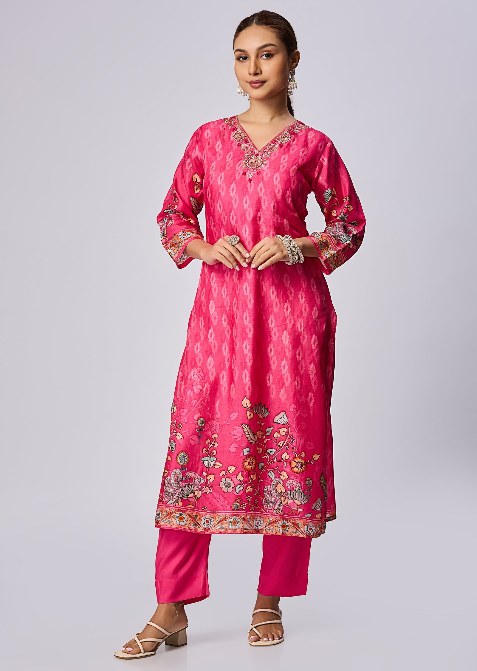 Rani Pink Dola Silk Straight Cut Suit