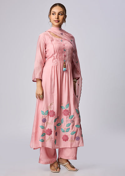 Pink Mul Chanderi Straight Cut Suit