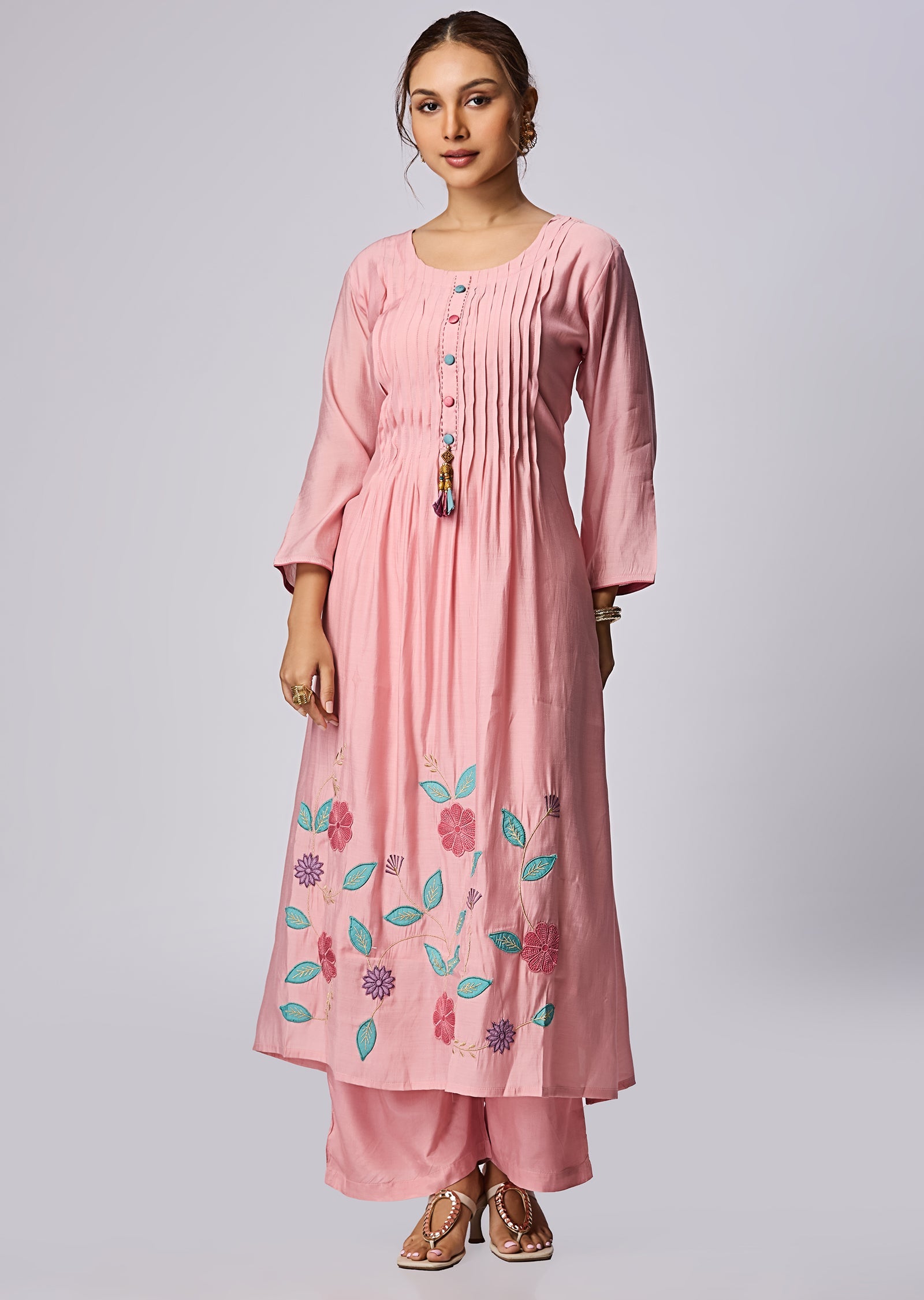 Pink Mul Chanderi Straight Cut Suit