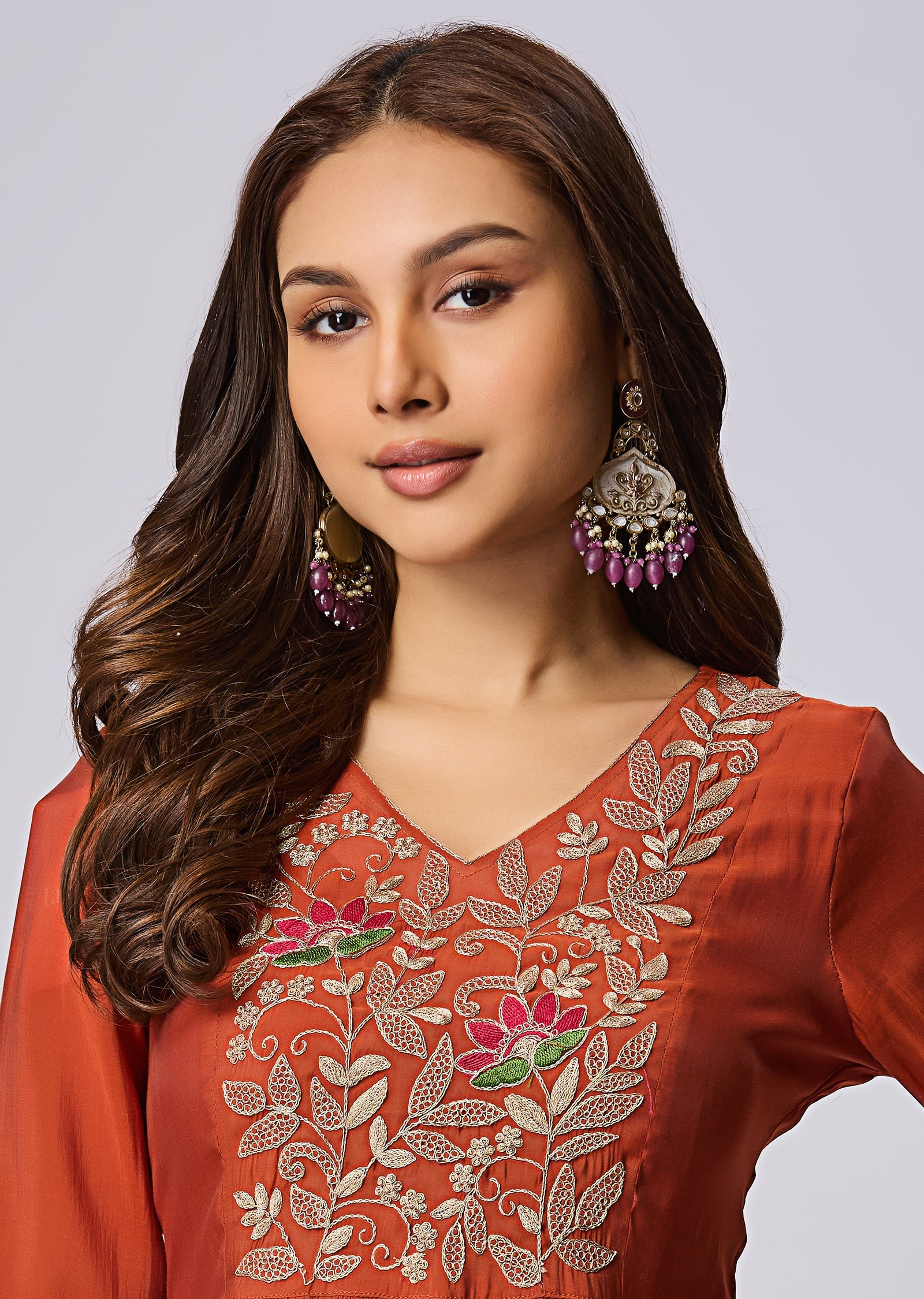 Rust Mul Chanderi Anarkali Suit