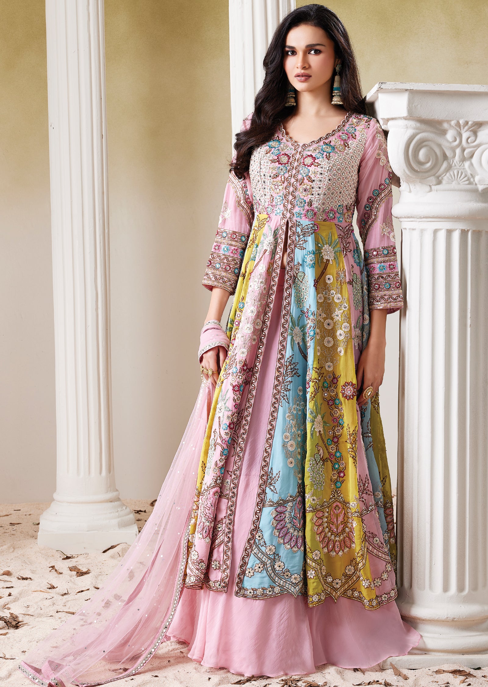 anarkali dress anarkali Hand embroidered green Tissue anarkali with dupatta/anarkali suit set /green kurta with dupatta USA/Indian dresses/tissue suit with dupatta
