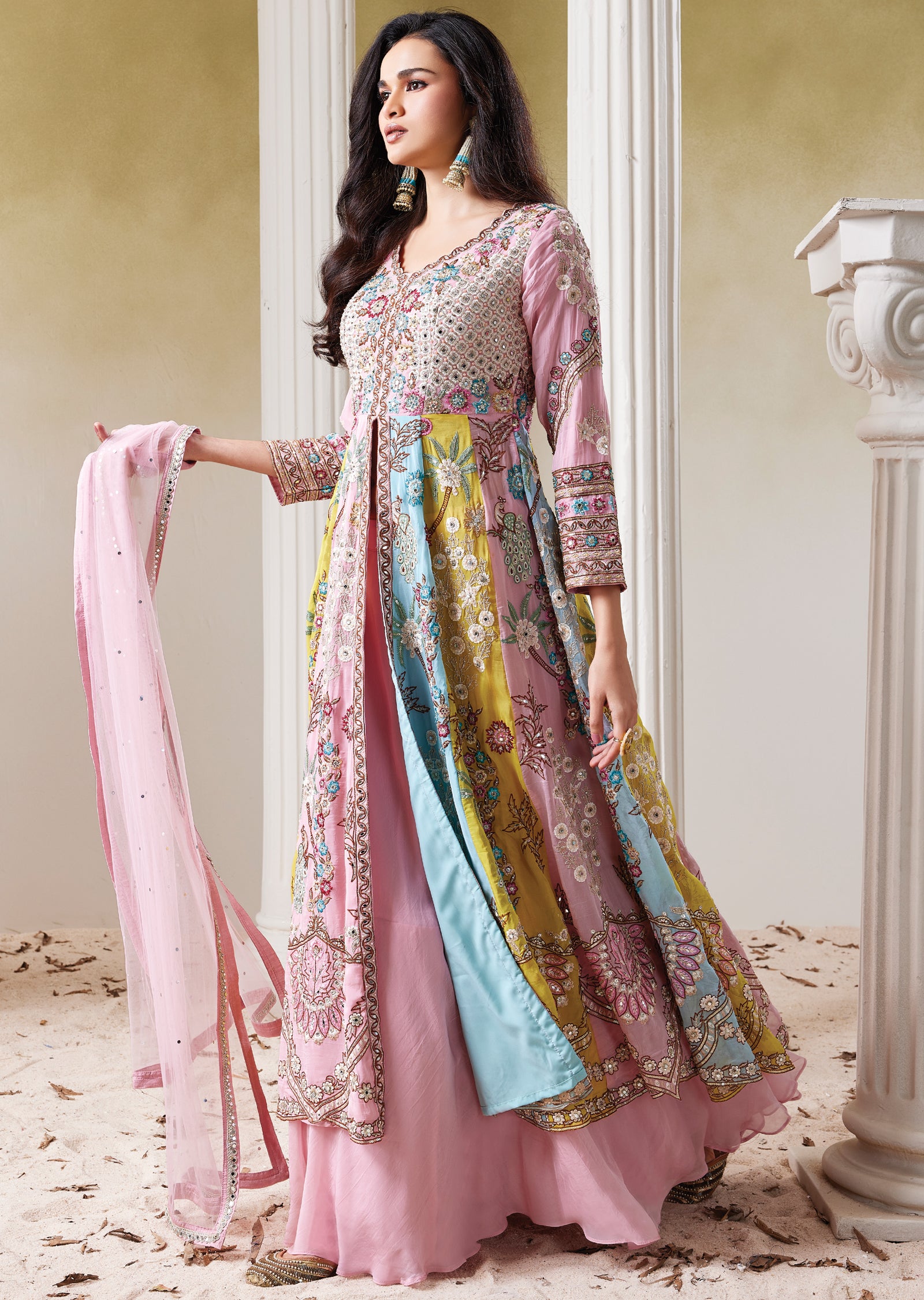 Multi Organza Front slit Anarkali
