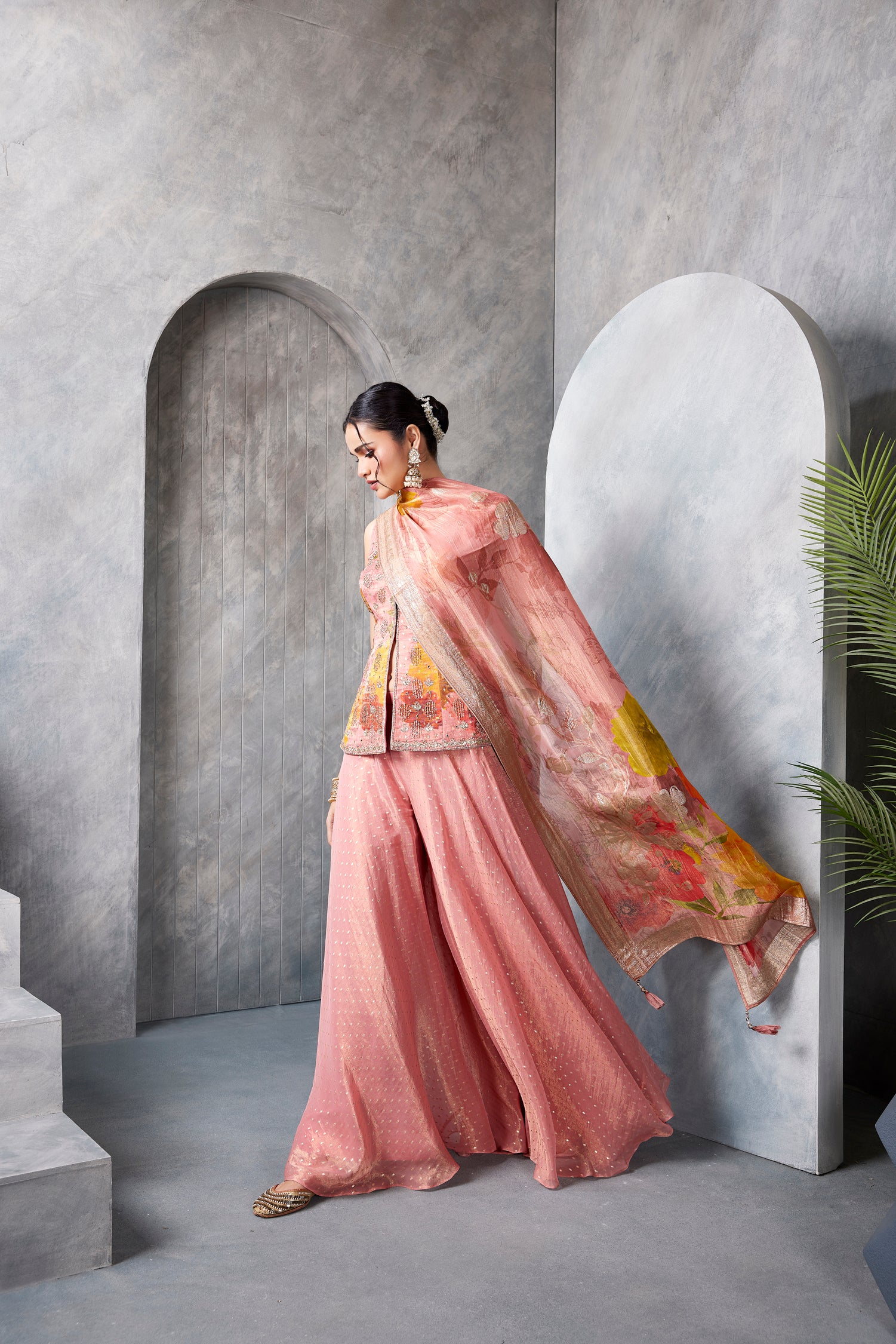 Onion Pink Tissue Shararas Ghararas Set