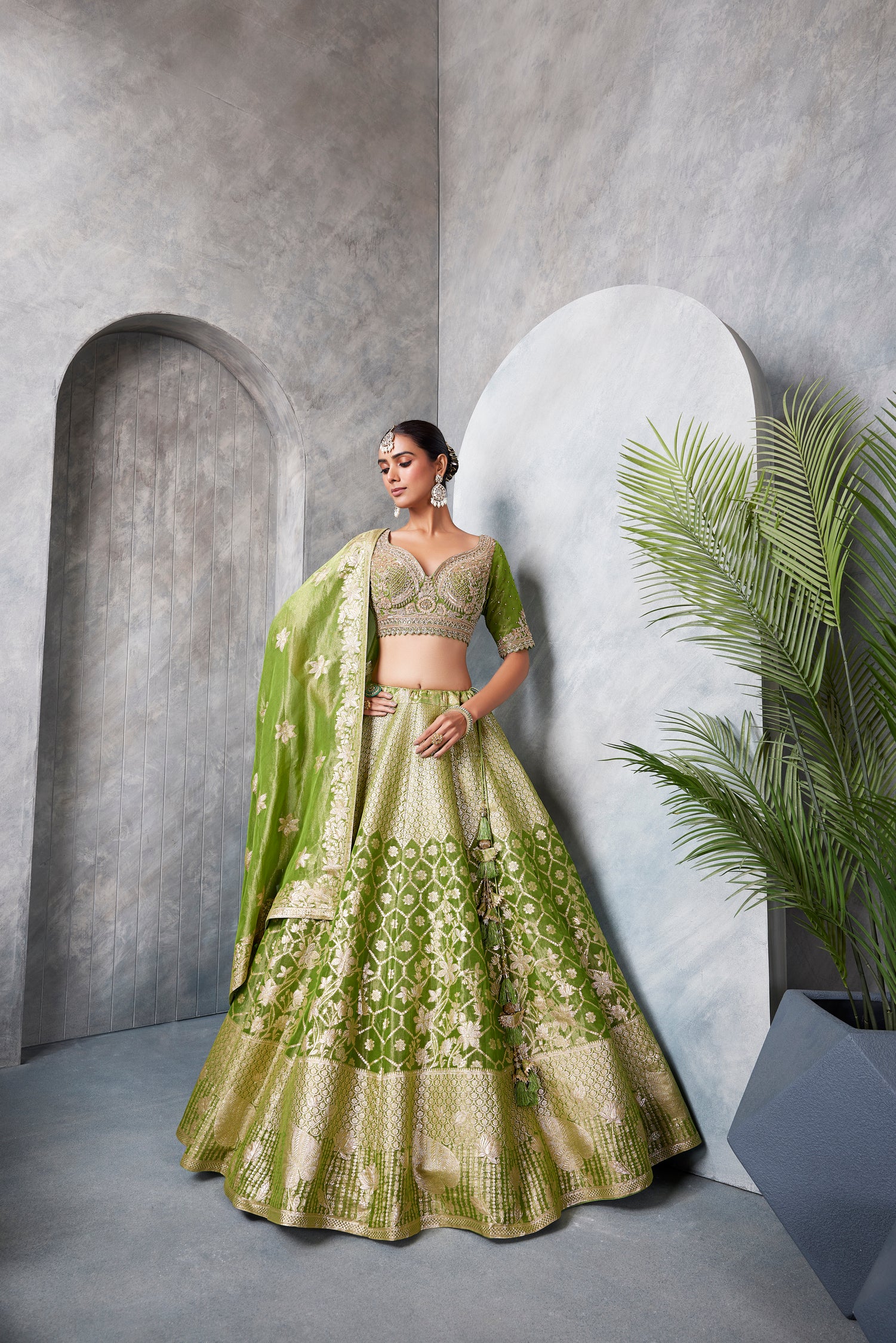 Green Banaras Lehenga Set