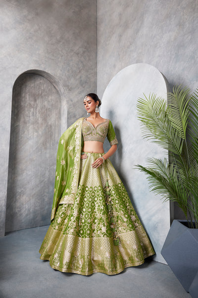Green Banaras Lehenga Set