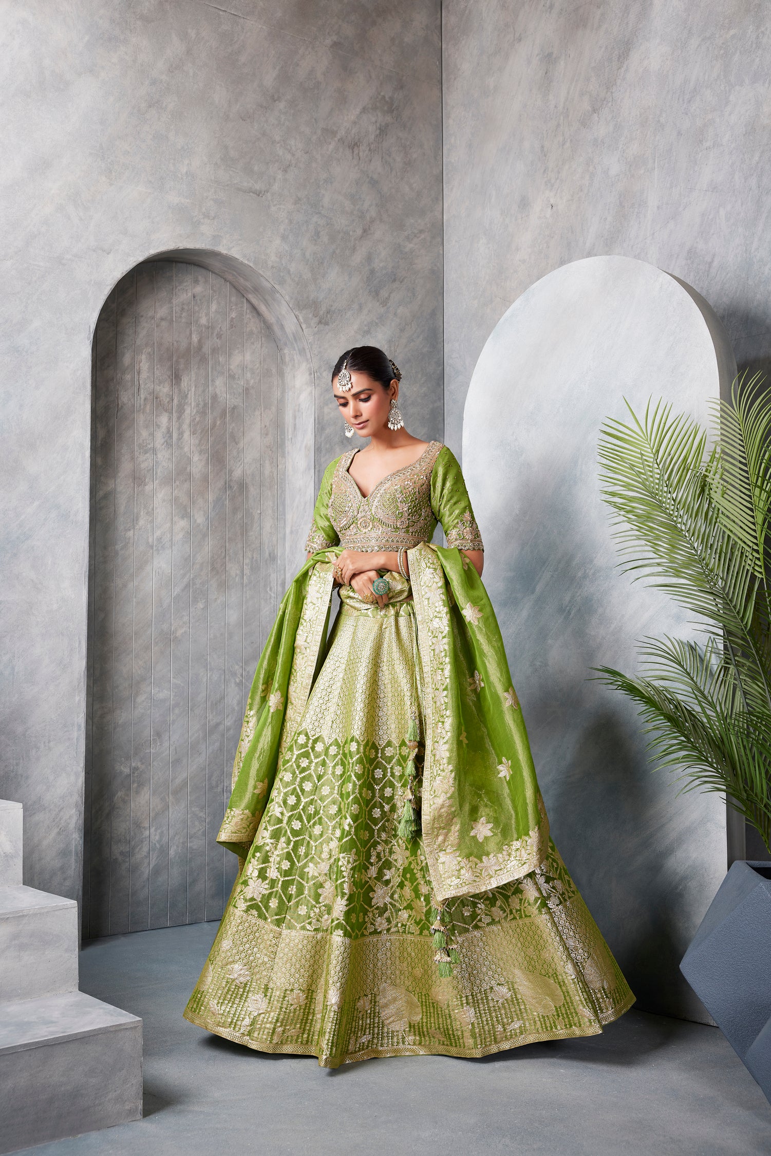 Green Banaras Lehenga Set
