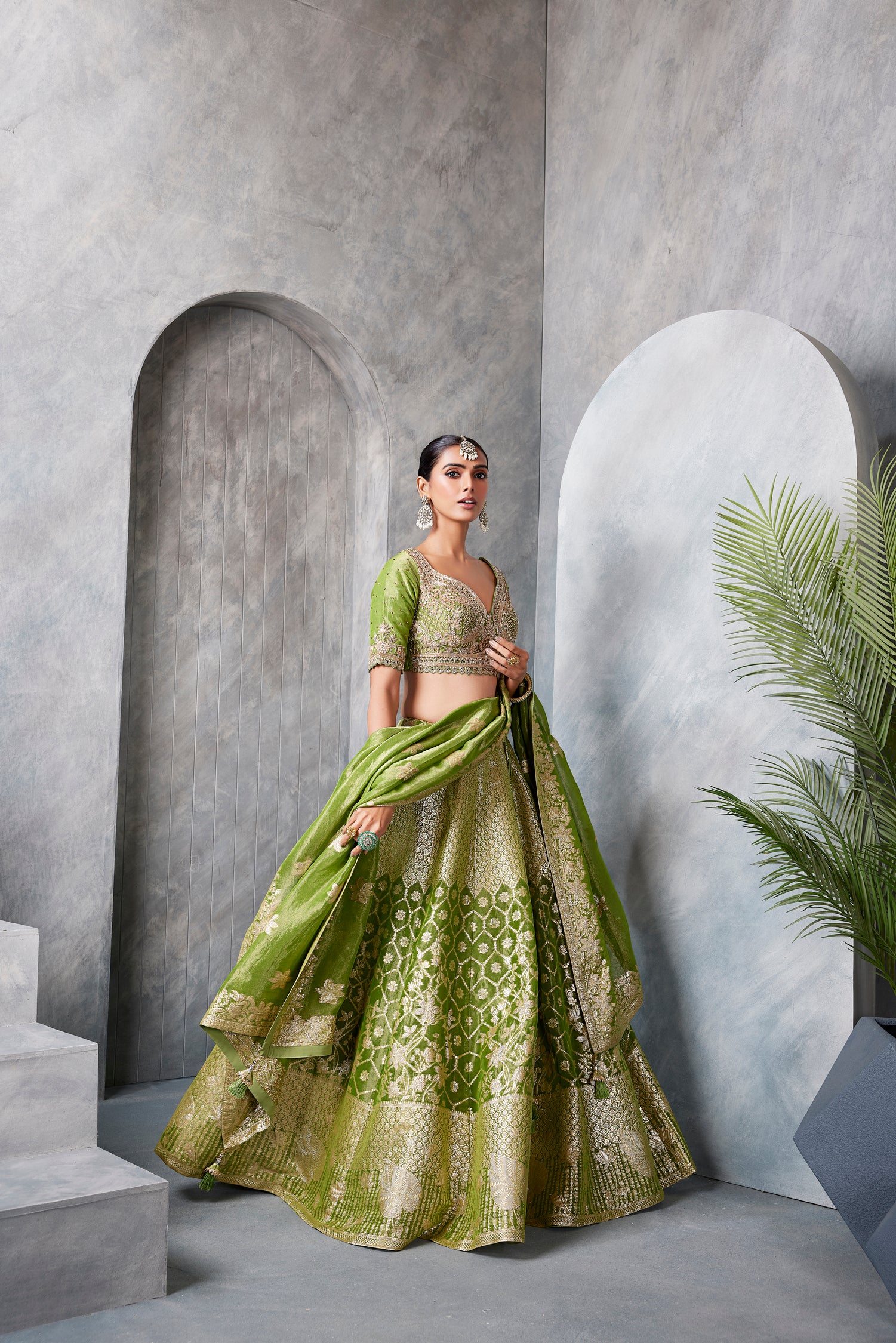 Green Banaras Lehenga Set