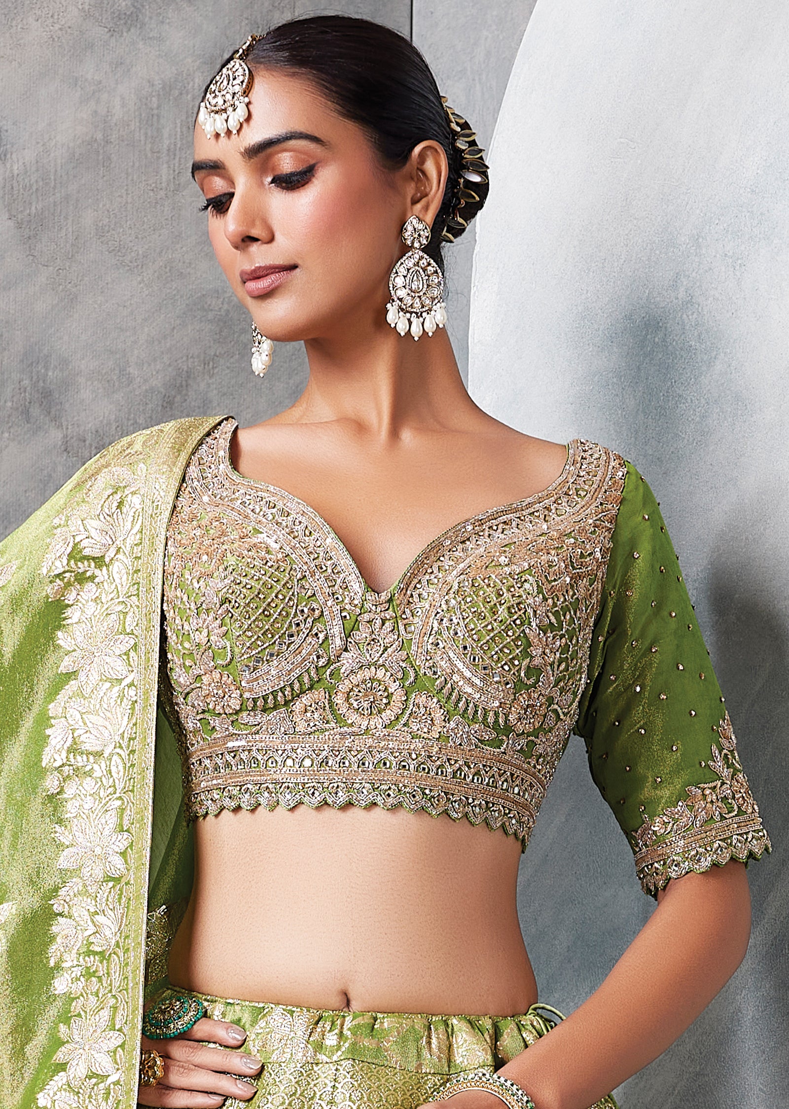 Green Banaras Lehenga Set