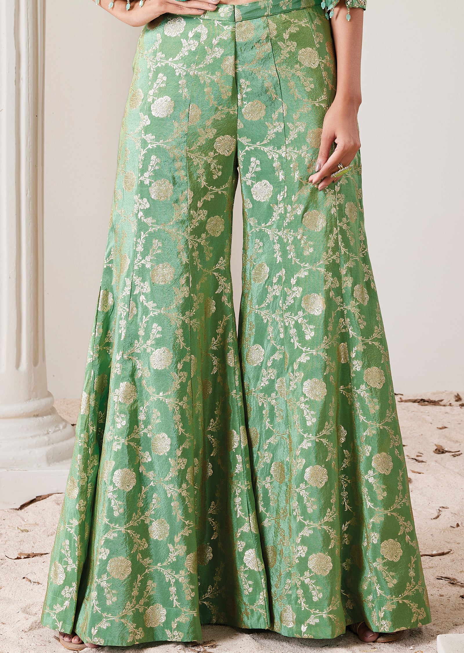 Green Tissue Indo western Set