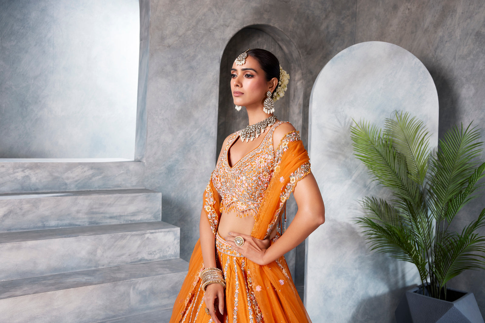 Orange Raw Silk Lehenga Set
