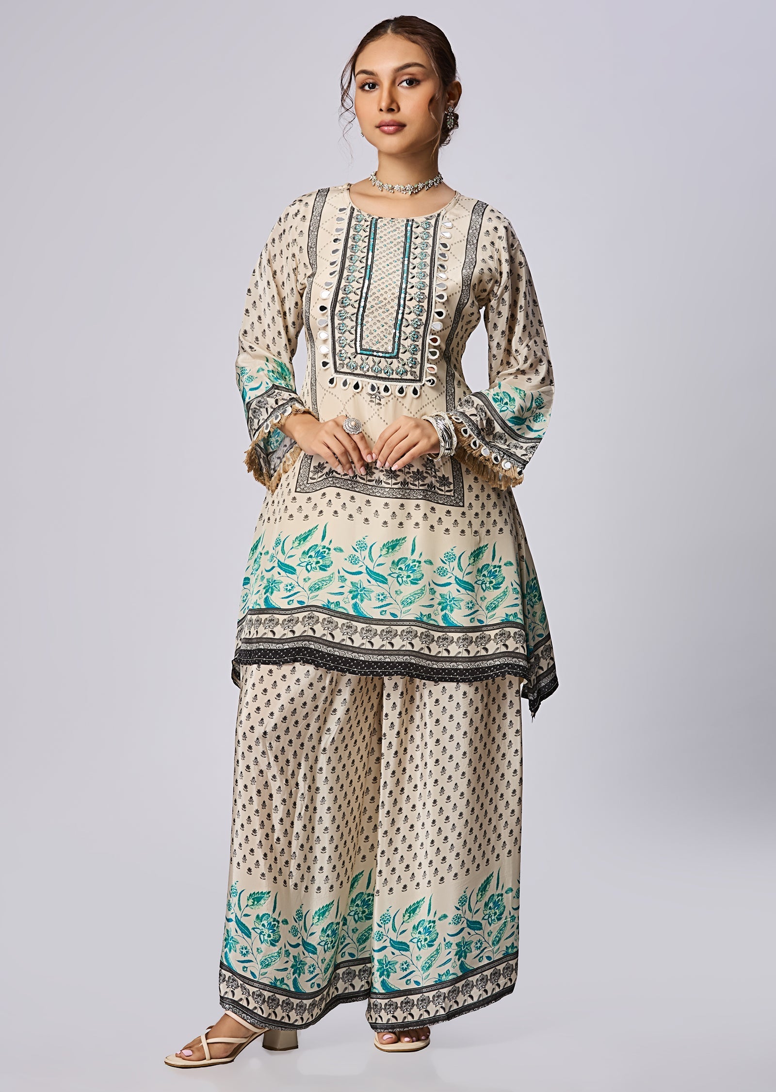 Beige Crepe Anarkali Suit
