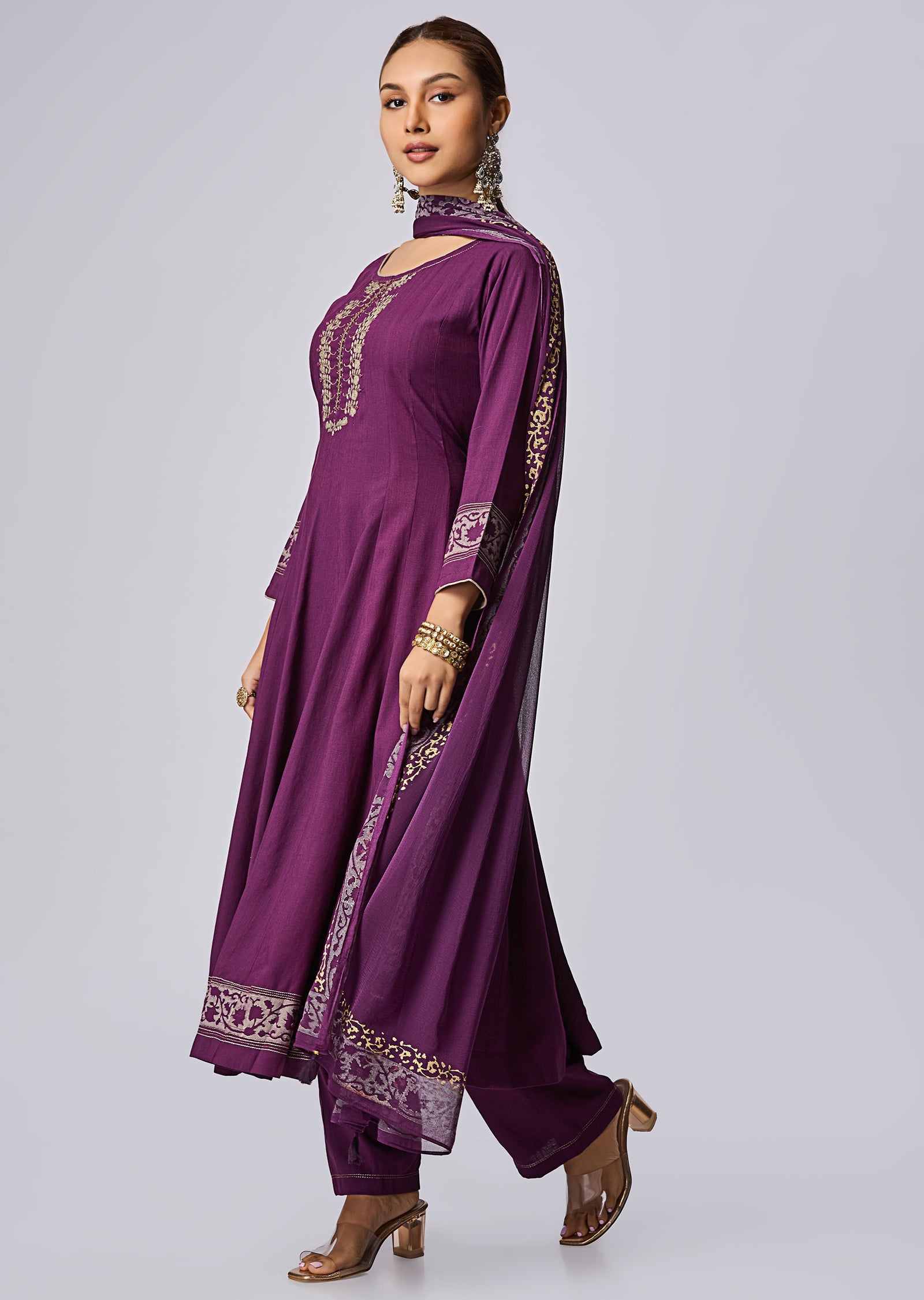 Purple Gold Anarkali Suit