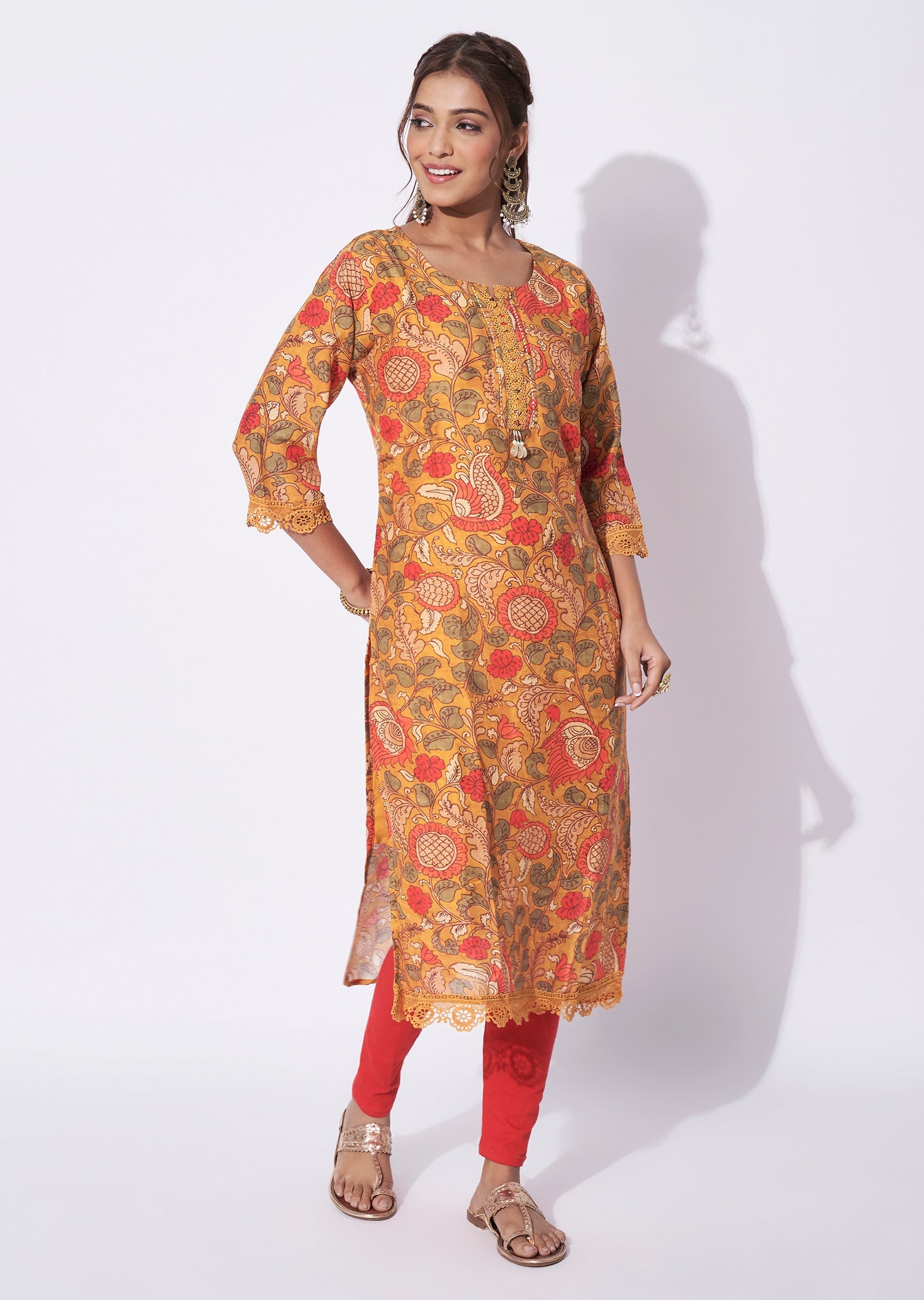 Mustard Chanderi Straight Cut