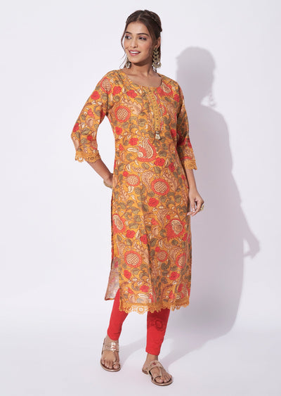 Mustard Chanderi Straight Cut