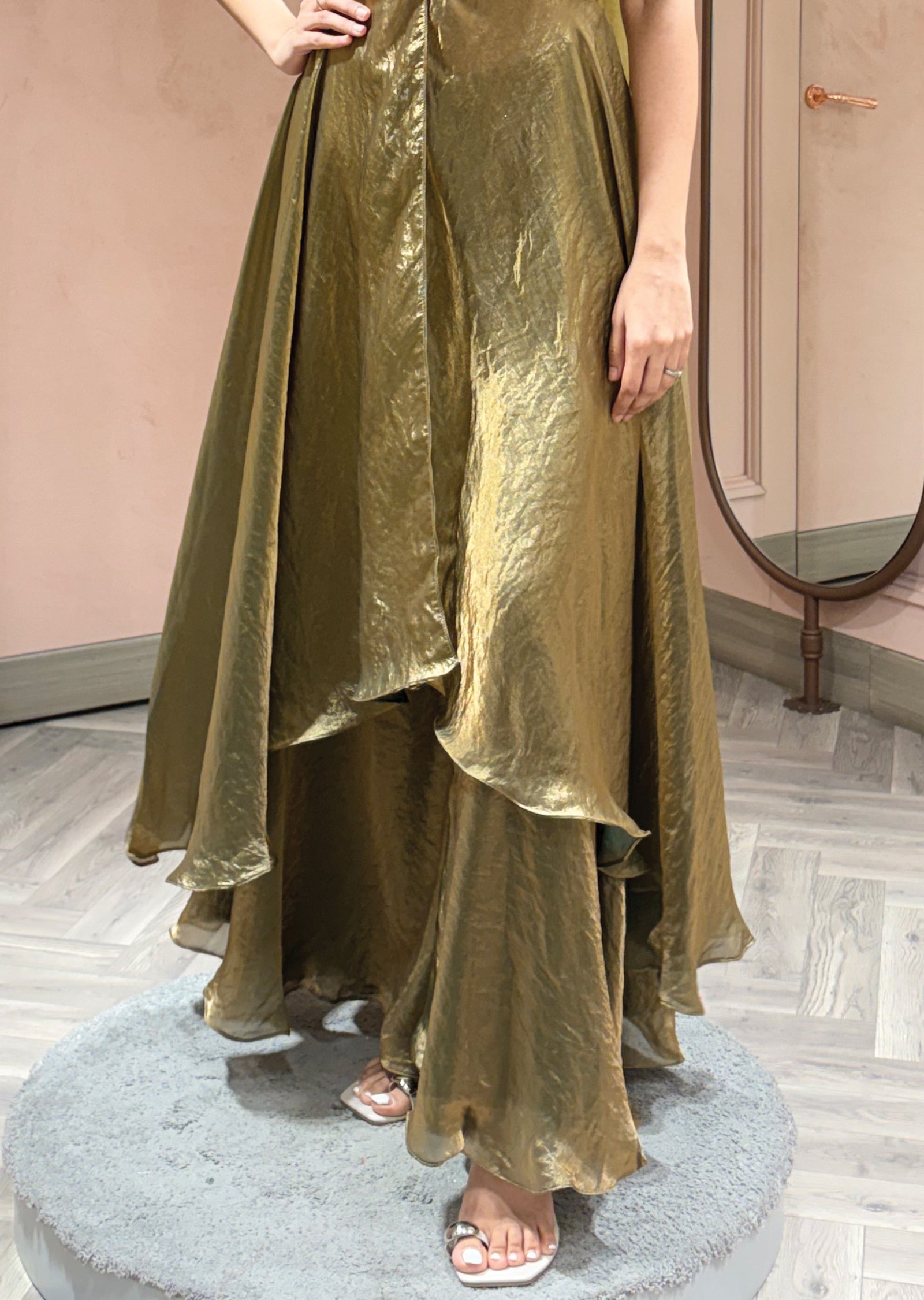 Olive green Jimmy choo top with Sharara & choker dupatta