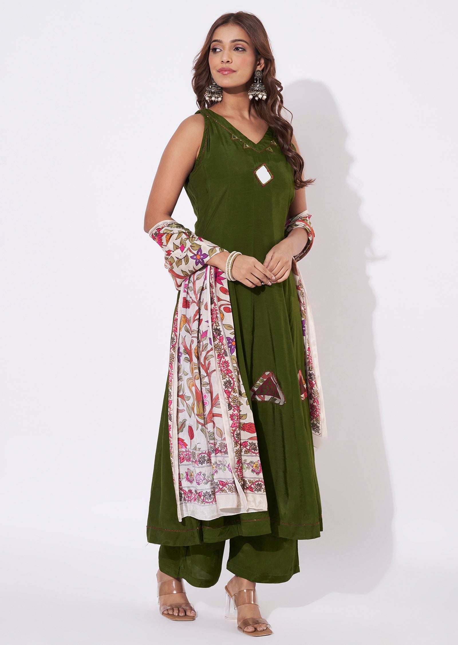 Mehendi Green Silk Anarkali Suit