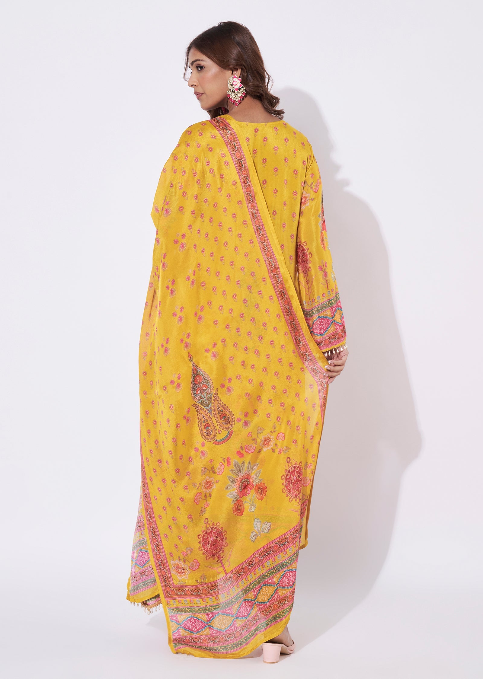 Yellow Chinnon Anarkali Suit