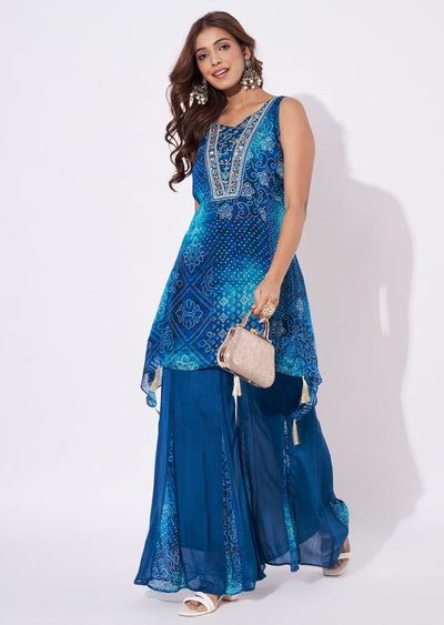 Rama Blue Chinnon Straight Cut Kurti Set