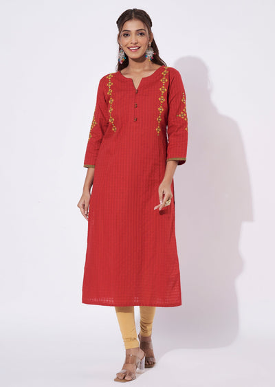 Maroon Cotton Straight Cut