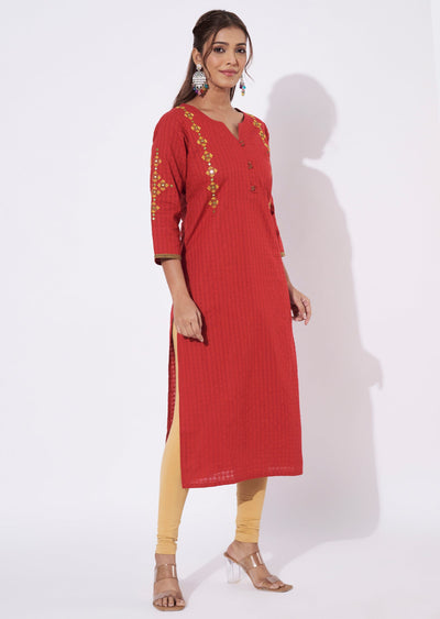 Maroon Cotton Straight Cut