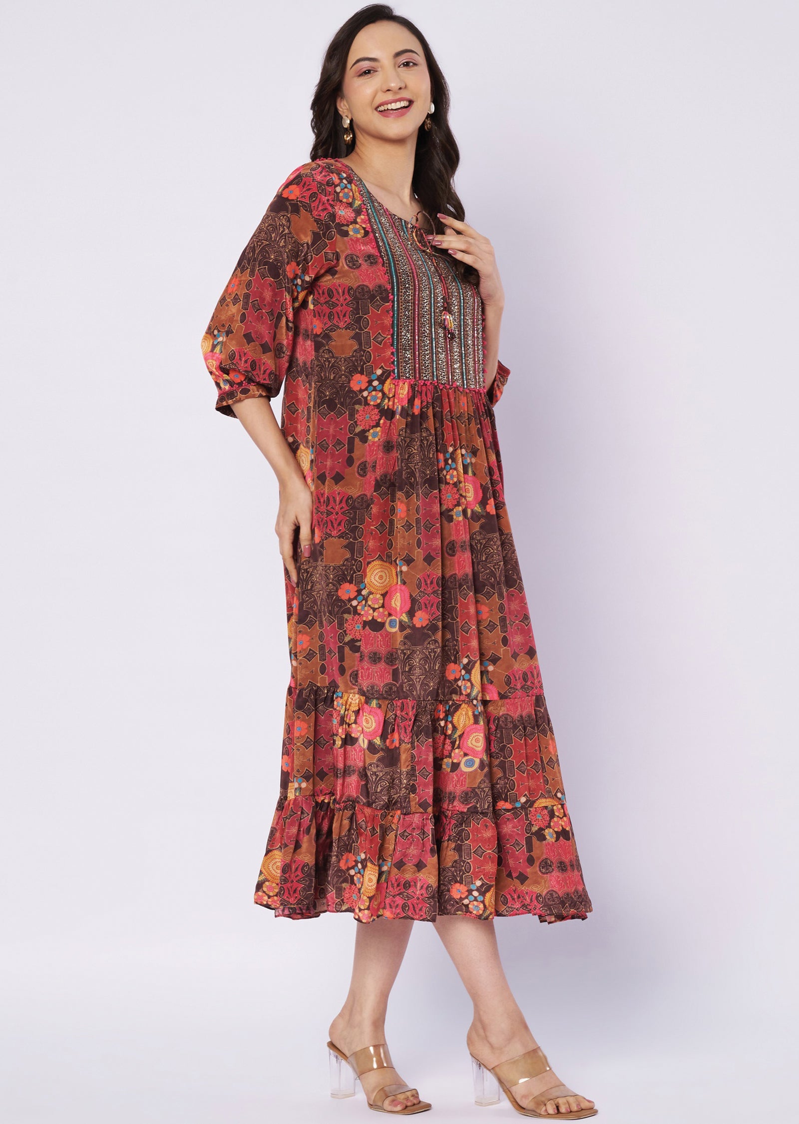 Printed brown crepe kurti