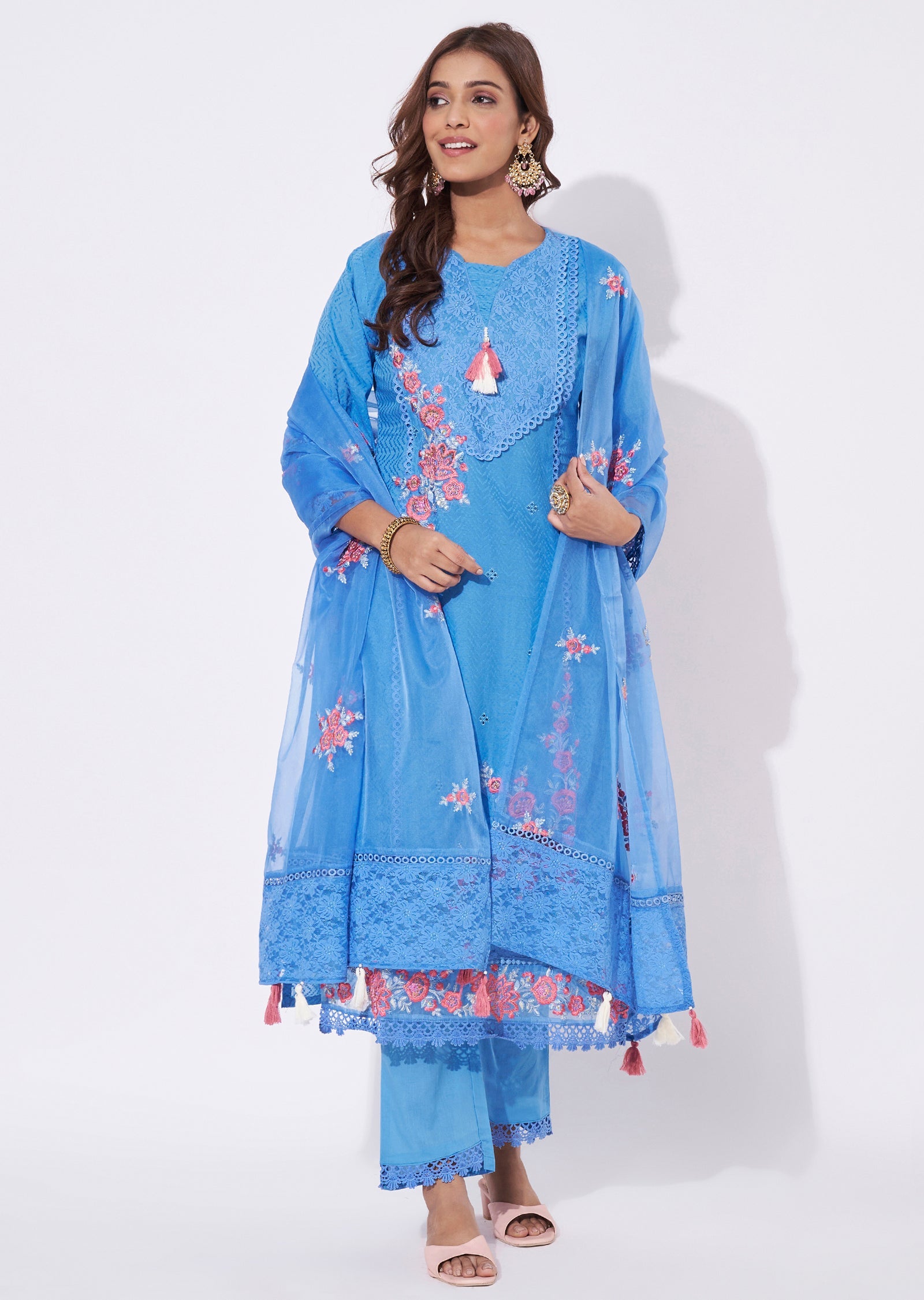 Blue Cotton Straight Cut Suit