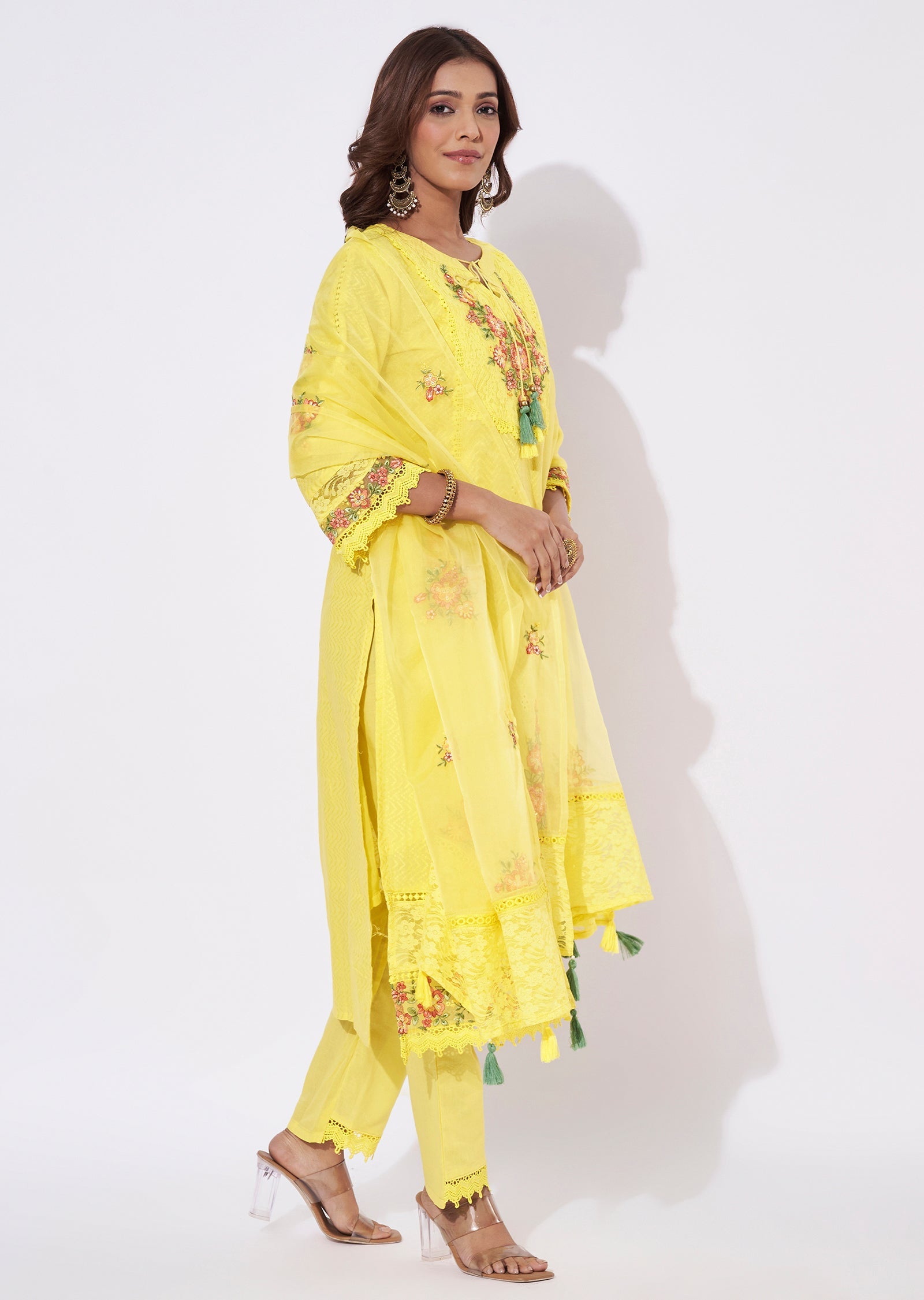 Yellow Cotton Straight Cut Suit