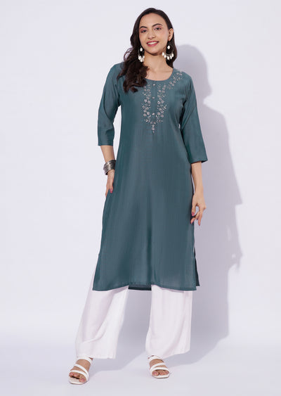 Grey Gold Straight Cut Kurti