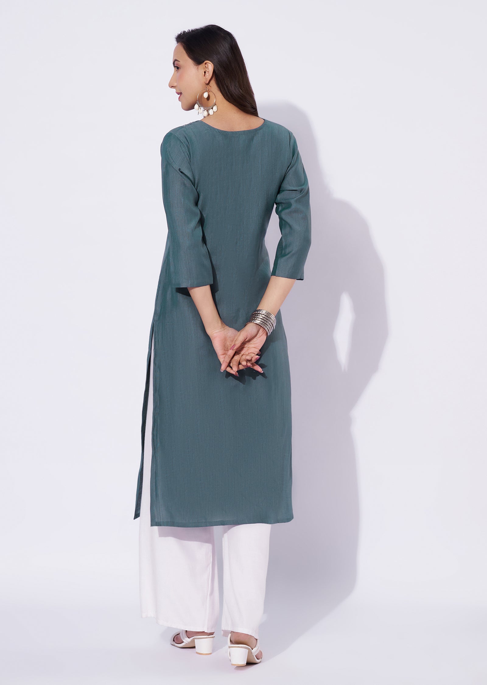 Grey Gold Straight Cut Kurti