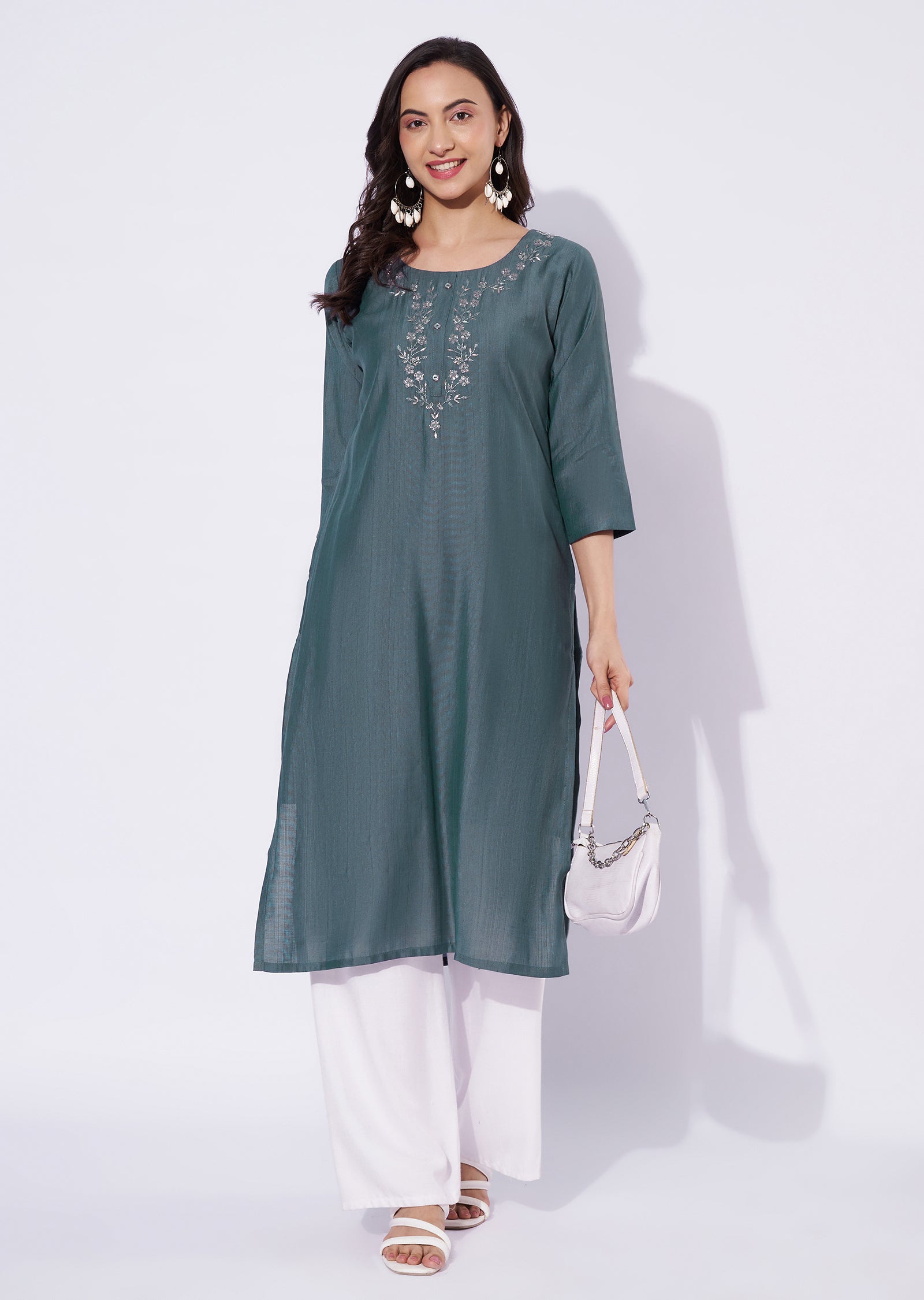 Grey Gold Straight Cut Kurti