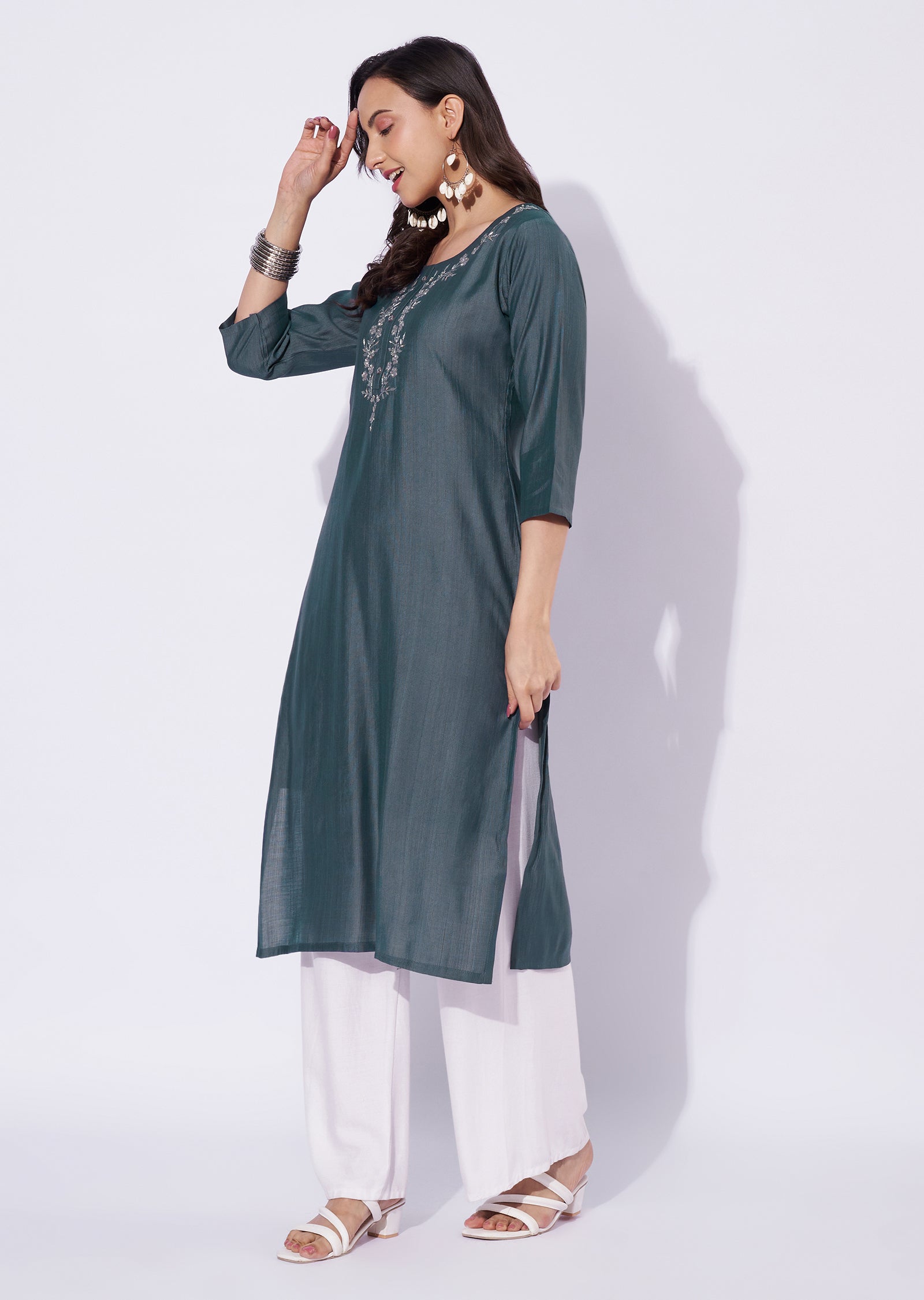 Grey Gold Straight Cut Kurti