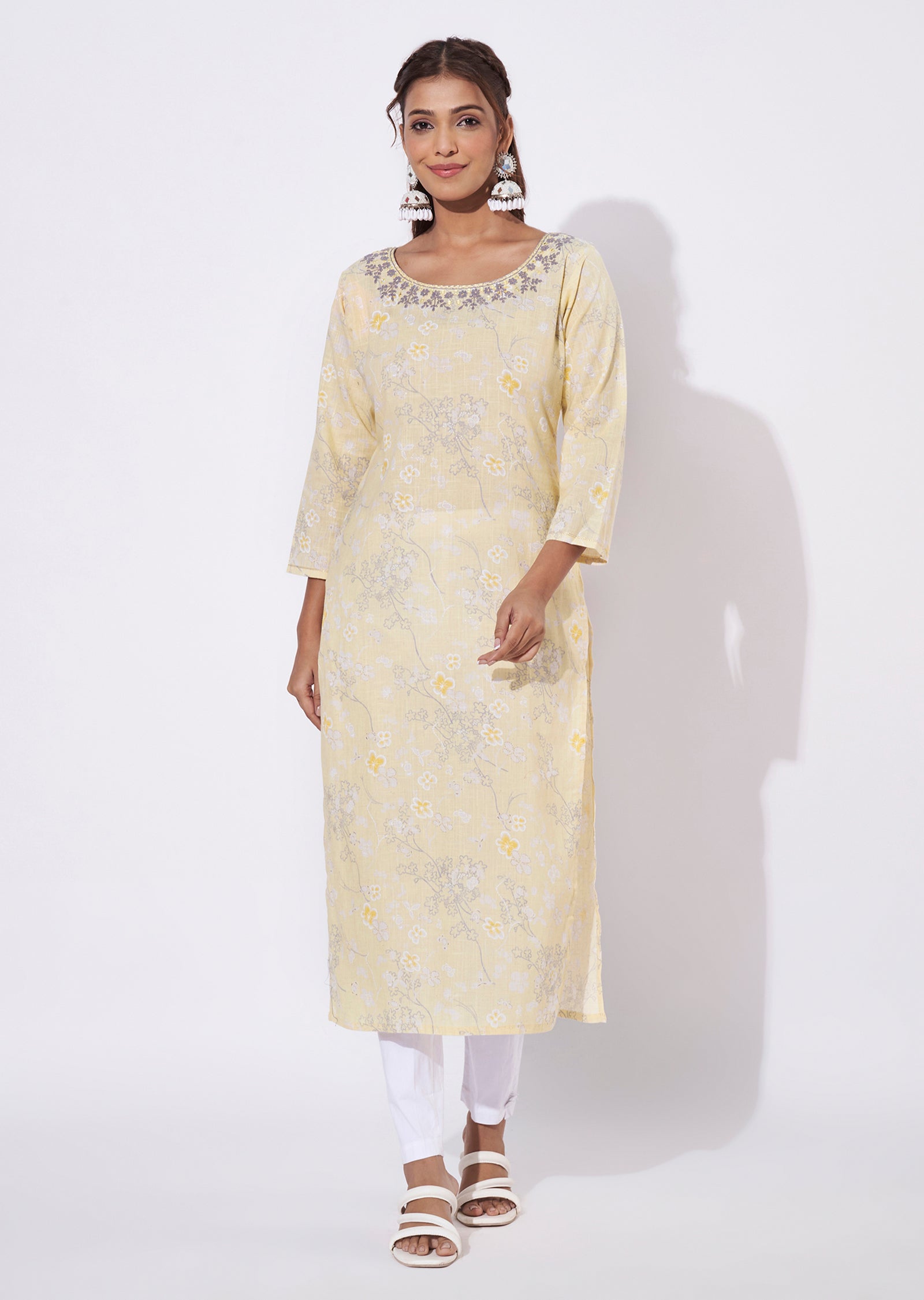 Yellow Linen Cotton Straight Cut