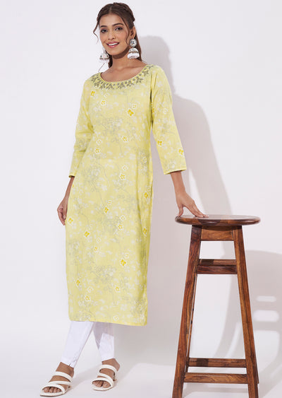 Yellow Linen Cotton Straight Cut