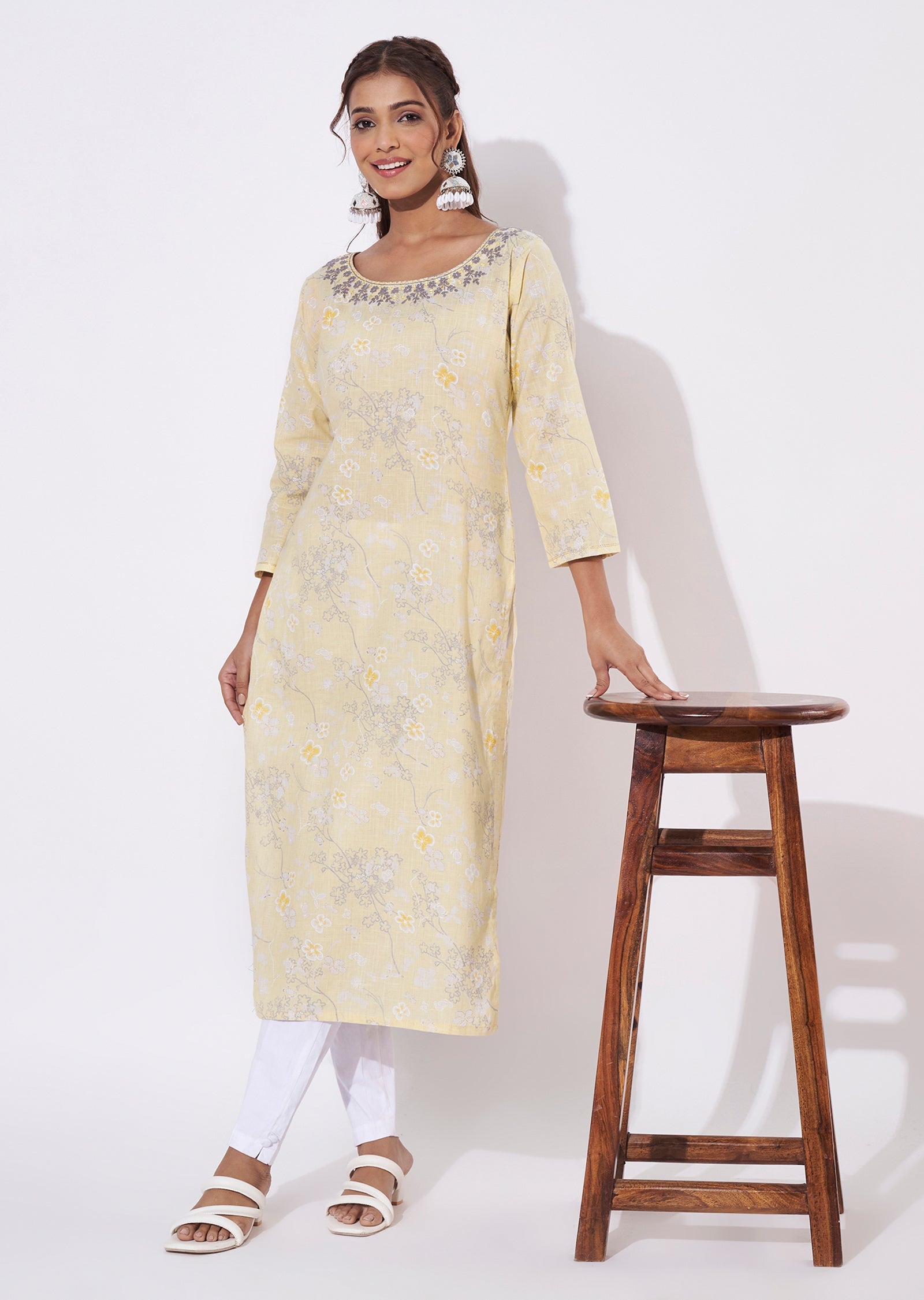 Yellow Linen Cotton Straight Cut
