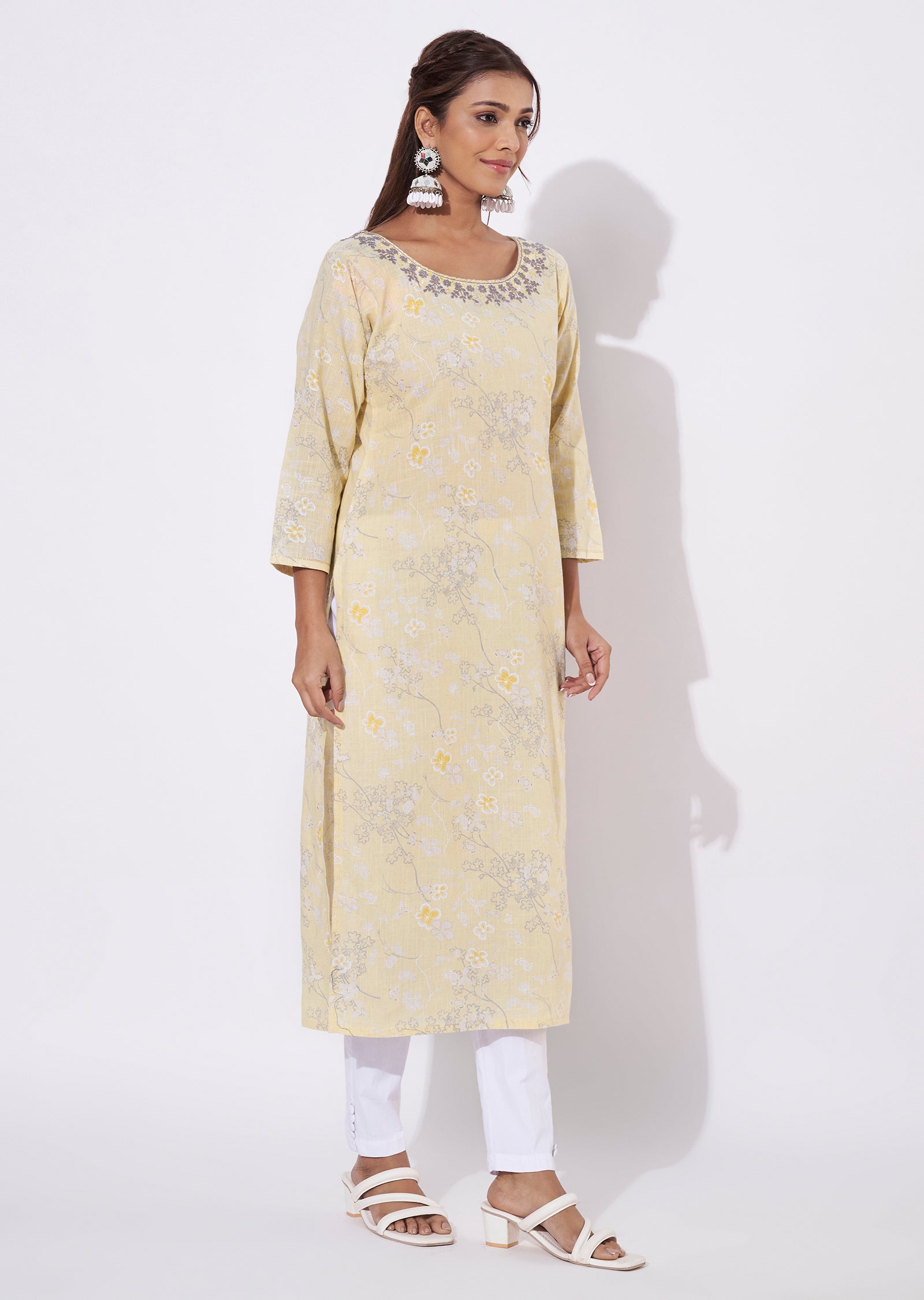 Yellow Linen Cotton Straight Cut