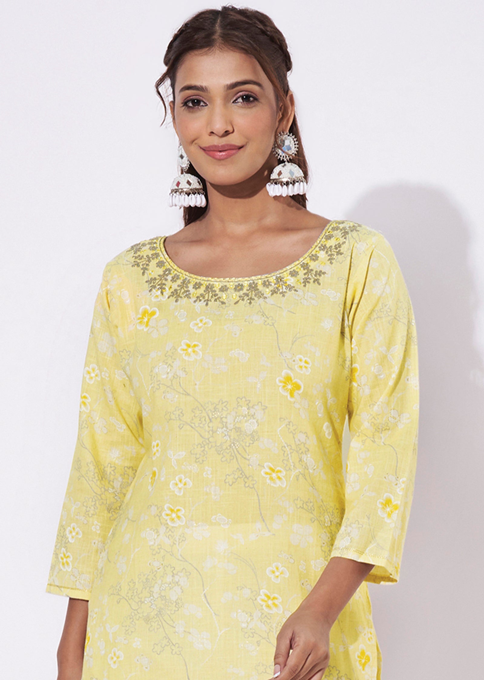 Yellow Linen Cotton Straight Cut