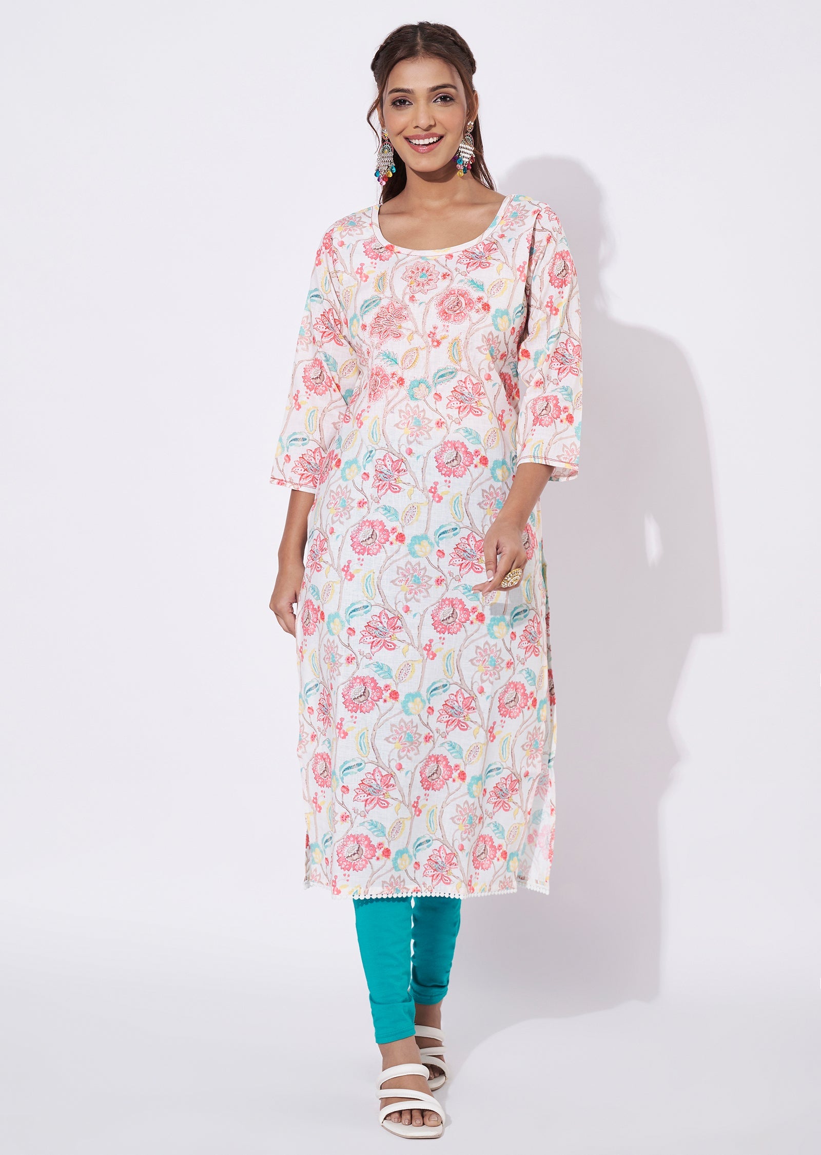 Off White Linen Cotton Straight Cut