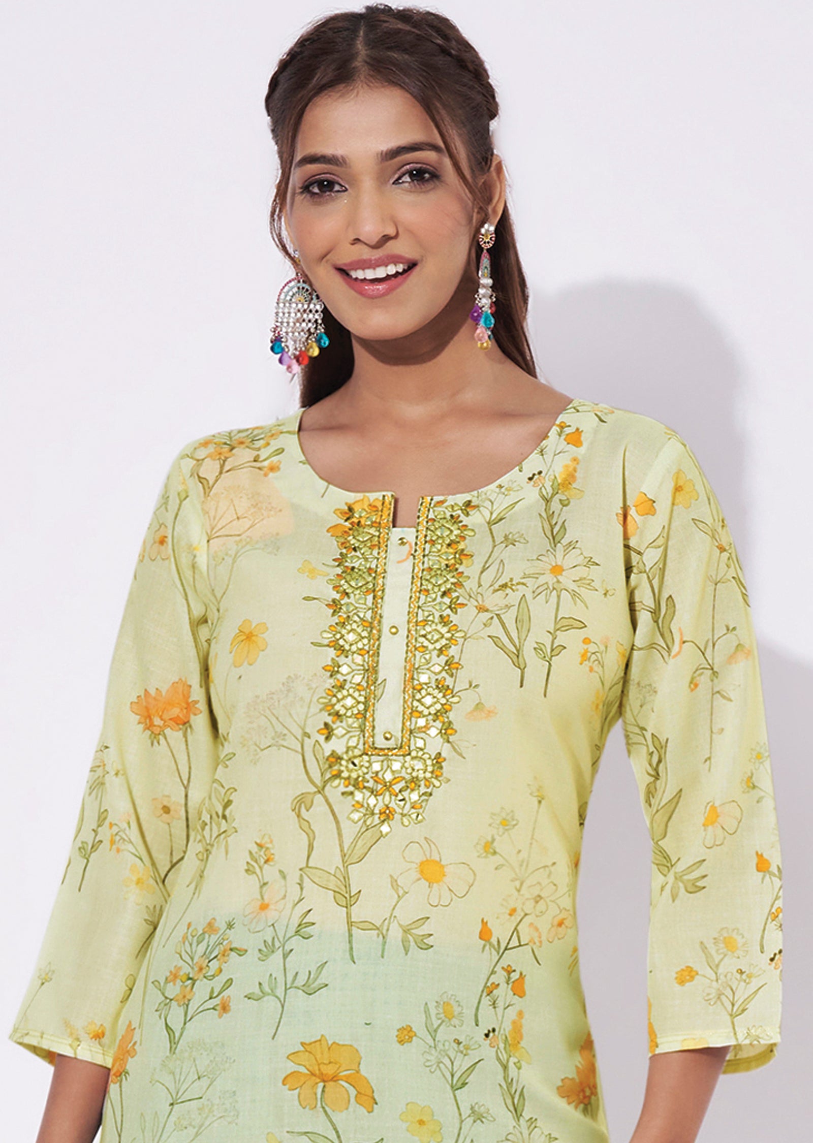 Light Yellow Linen Cotton Straight Cut