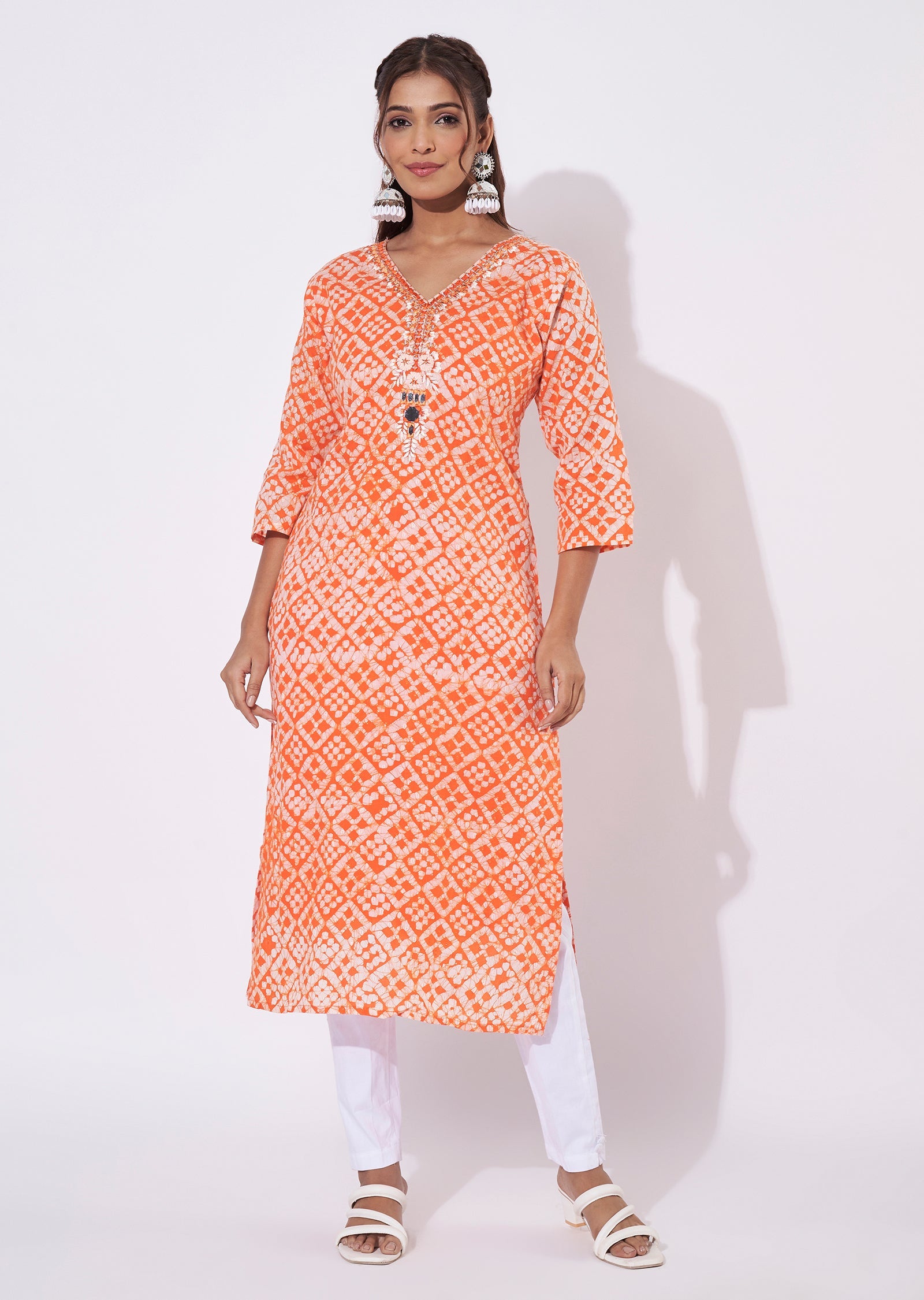 Orange Chanderi Straight Cut