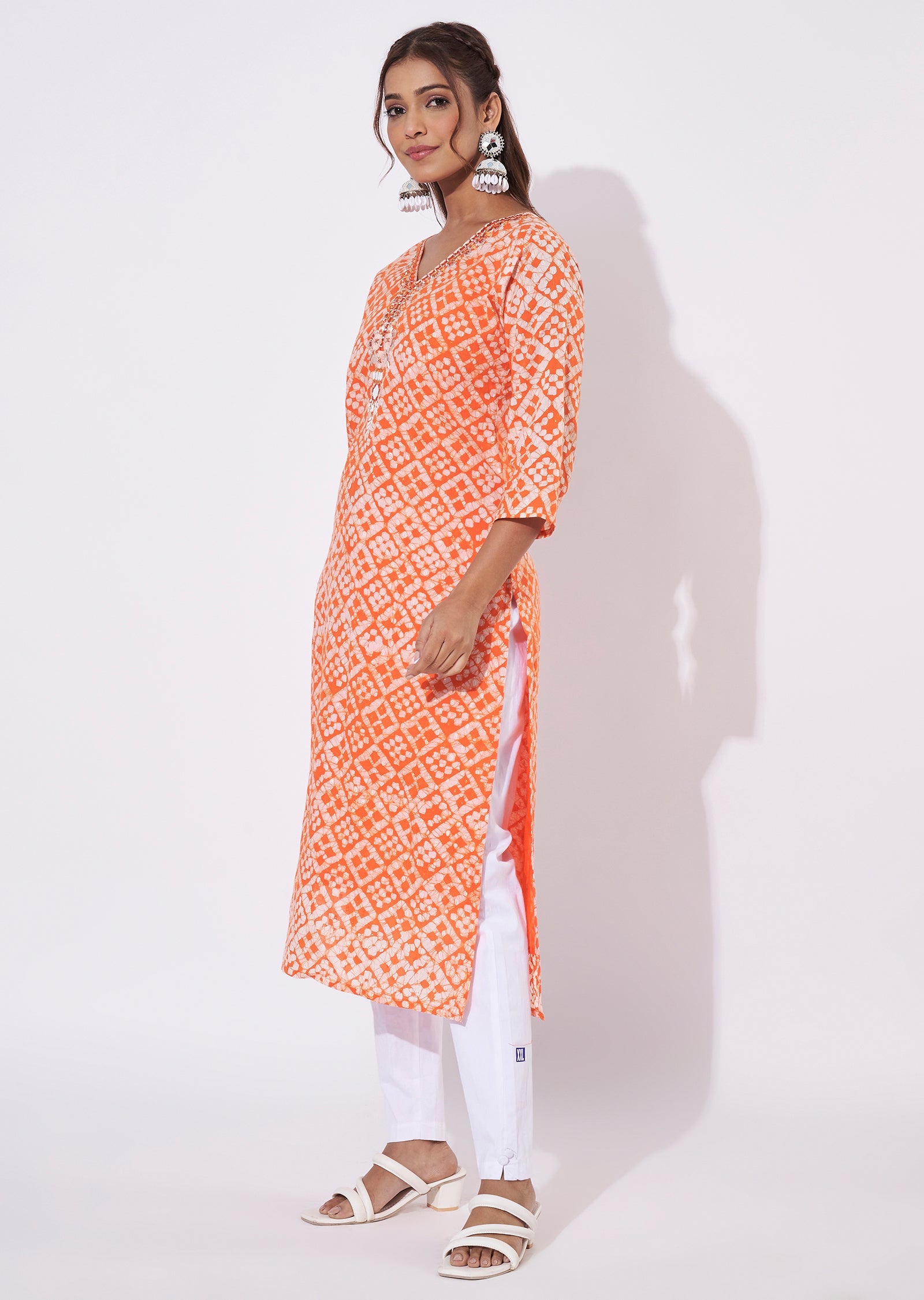 Orange Chanderi Straight Cut
