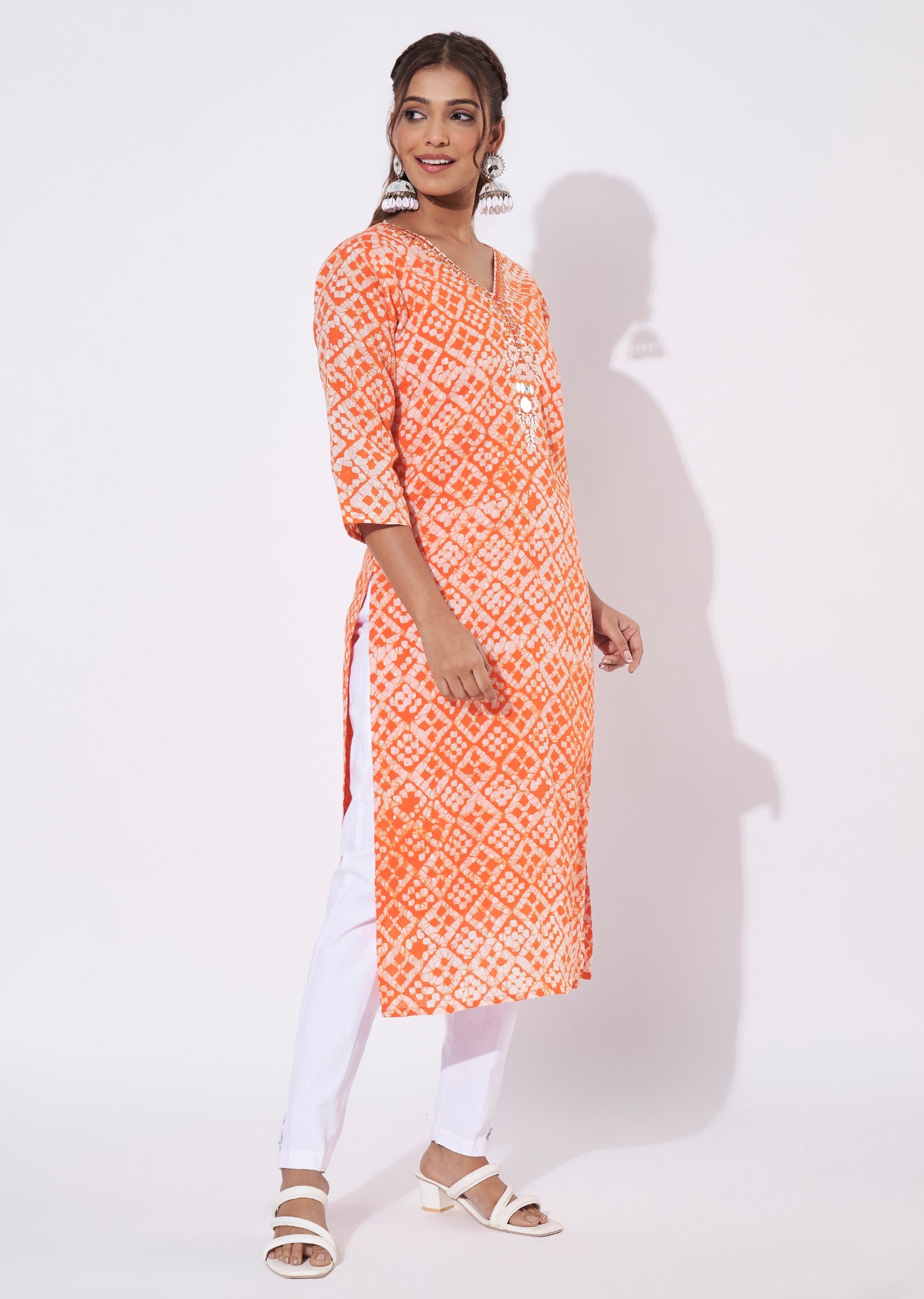 Orange Chanderi Straight Cut