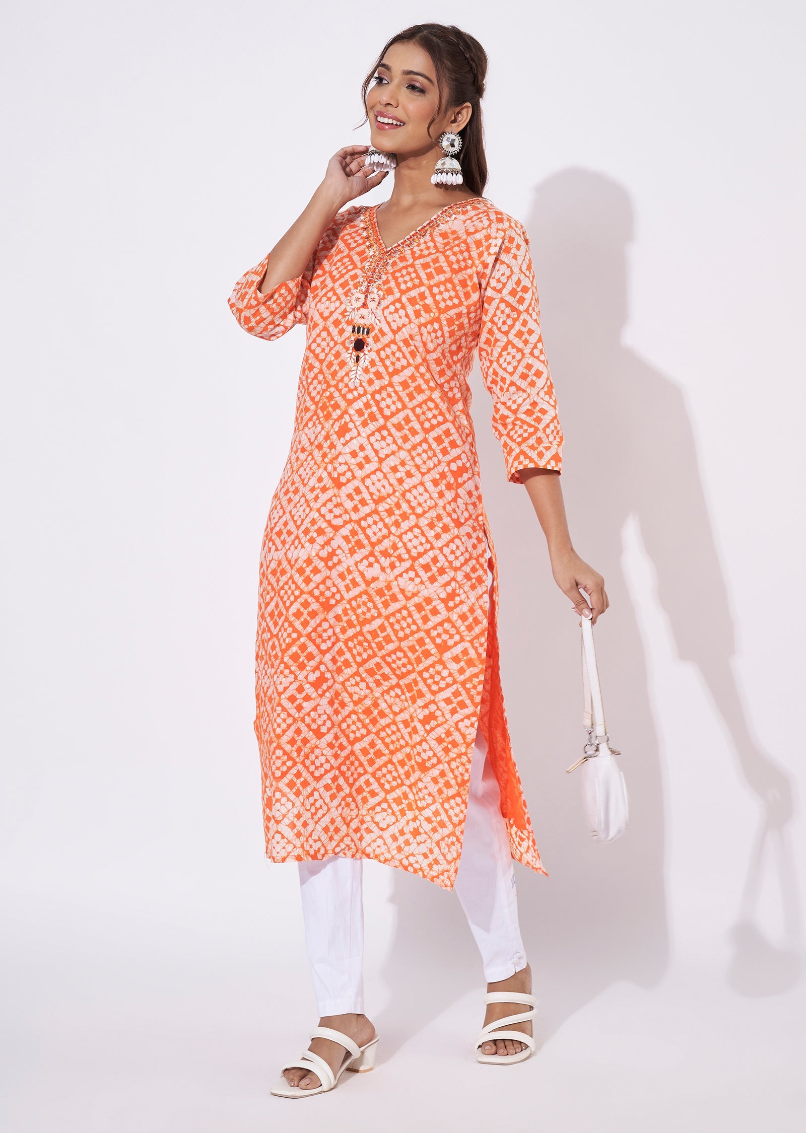 Orange Chanderi Straight Cut