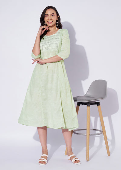 Pista Green Cotton Midi Dress