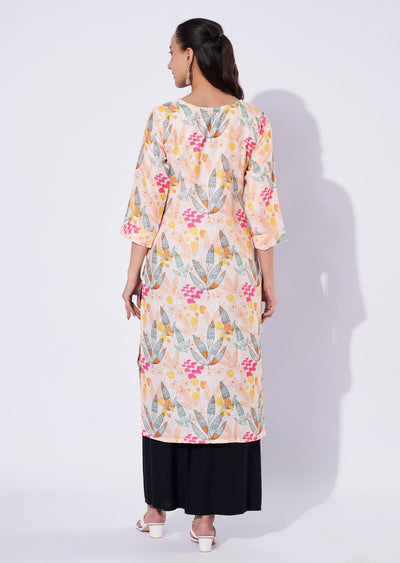 Light Yellow Linen Cotton Straight Cut Kurti