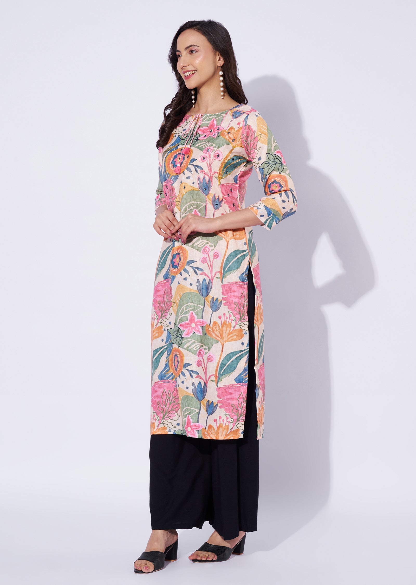 Multi Color Cotton Straight Cut Kurti