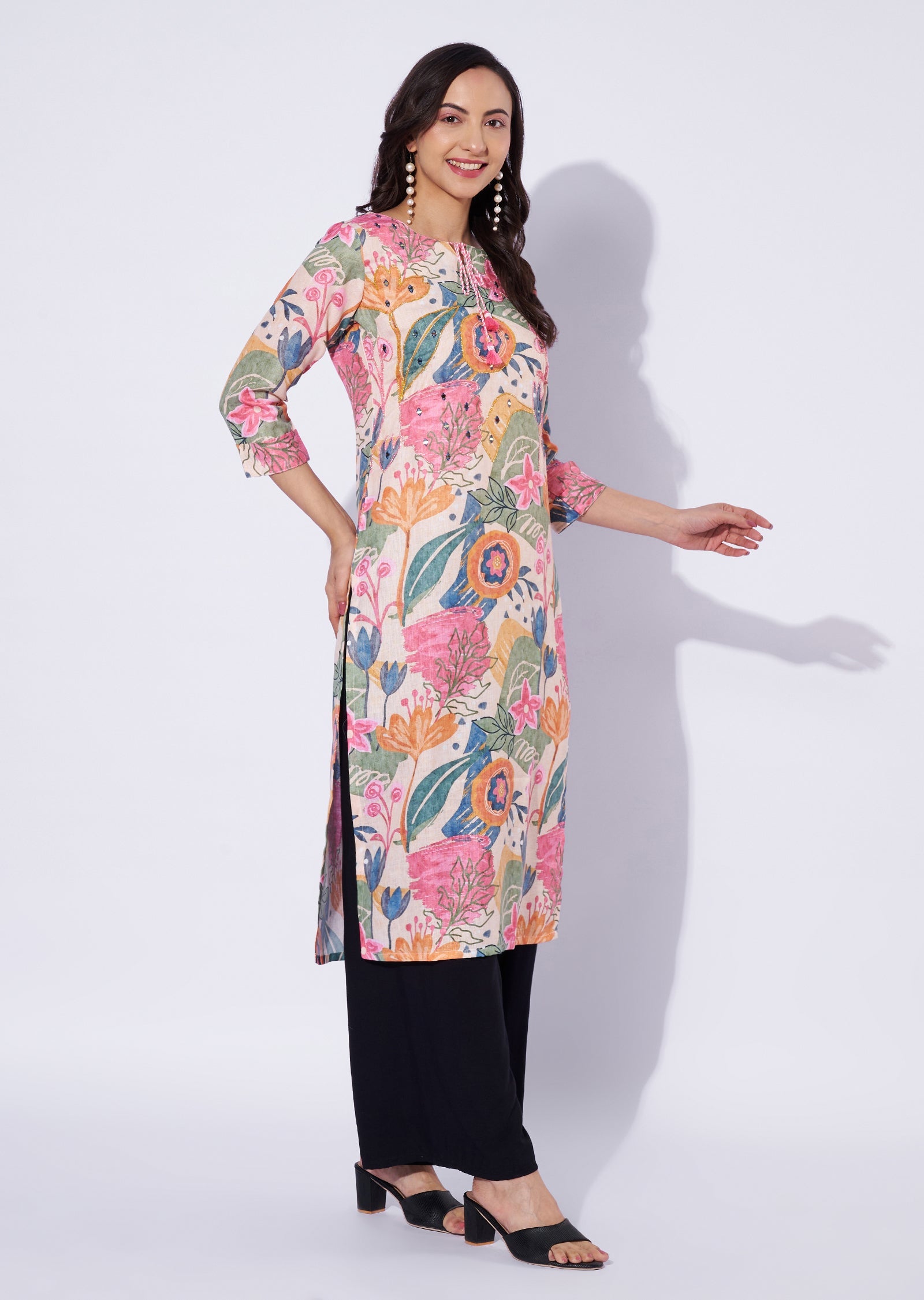 Multi Color Cotton Straight Cut Kurti