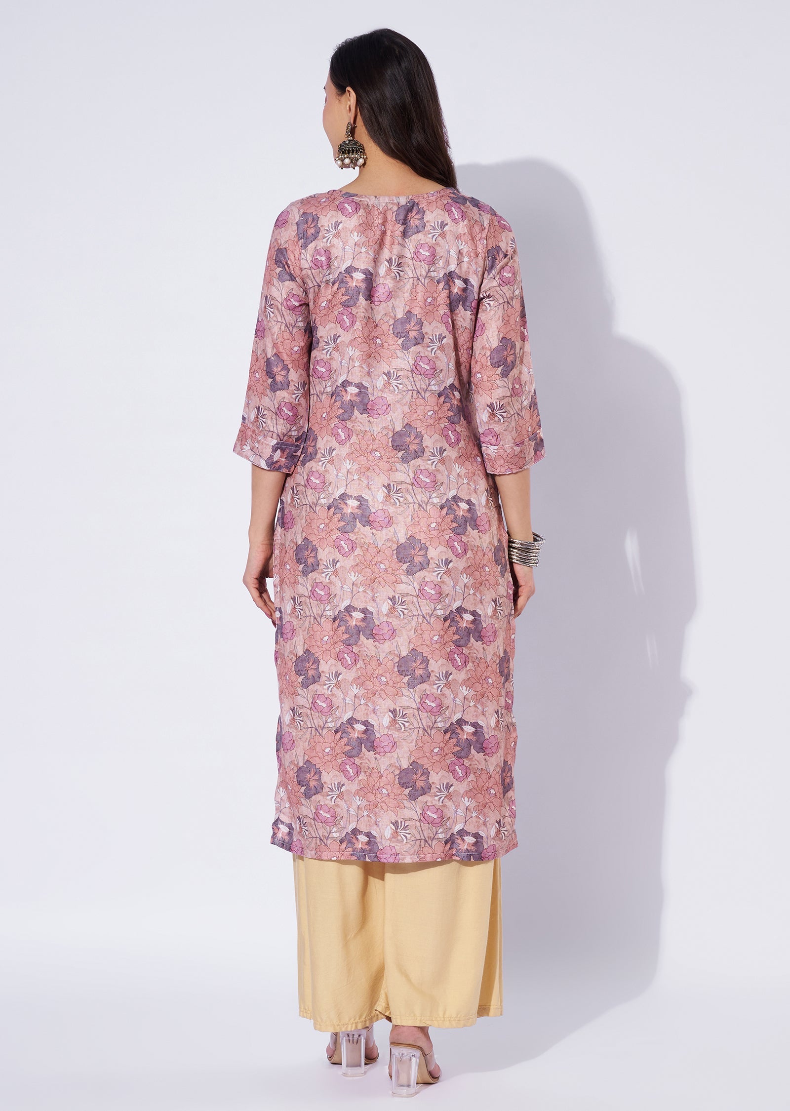 Light Brown Linen Cotton Straight Cut Kurti