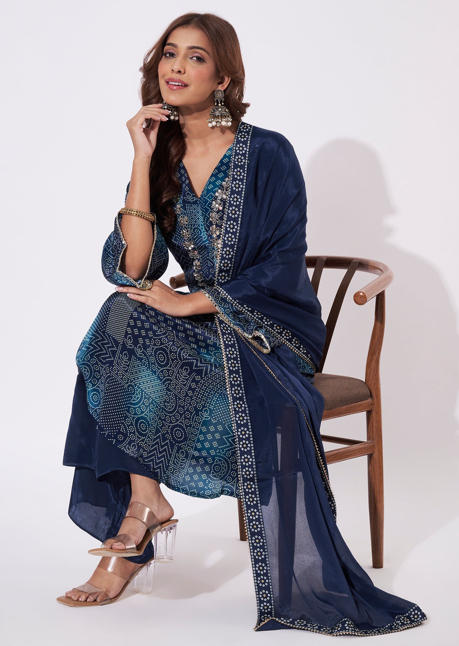 Navy Blue Crepe Straight Cut Suit