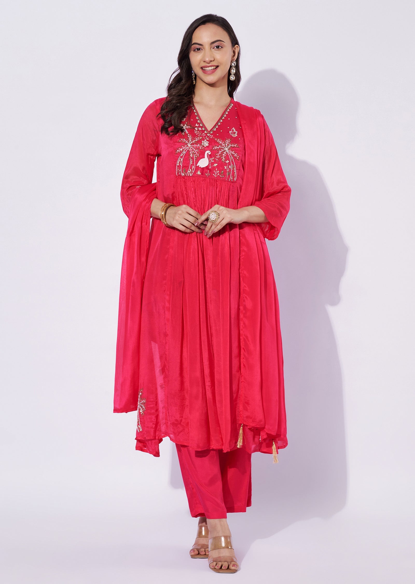 Pink Chinnon Anarkali Suit
